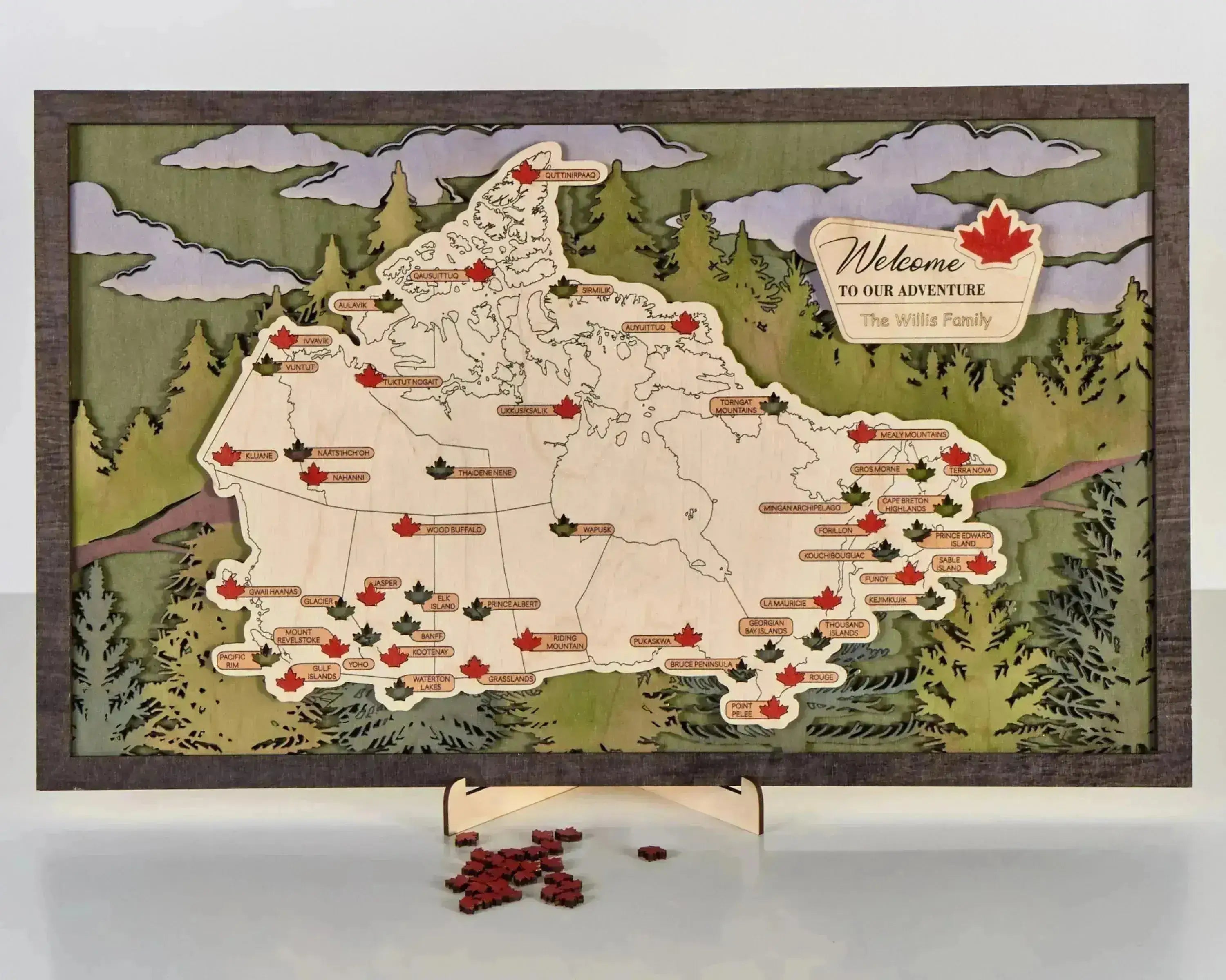 Canada 3D Wooden National Parks Travel Map To Record Park Visits (1 Design) - Lemap