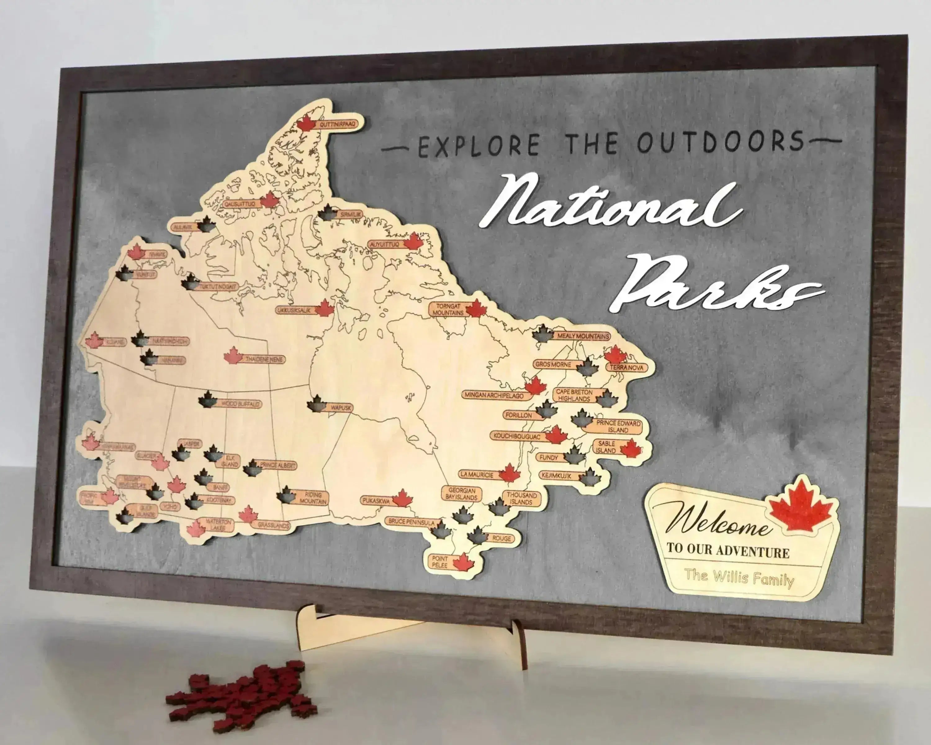 Canada 3D Wooden National Parks Travel Map To Record Park Visits (Light Grey) - Lemap