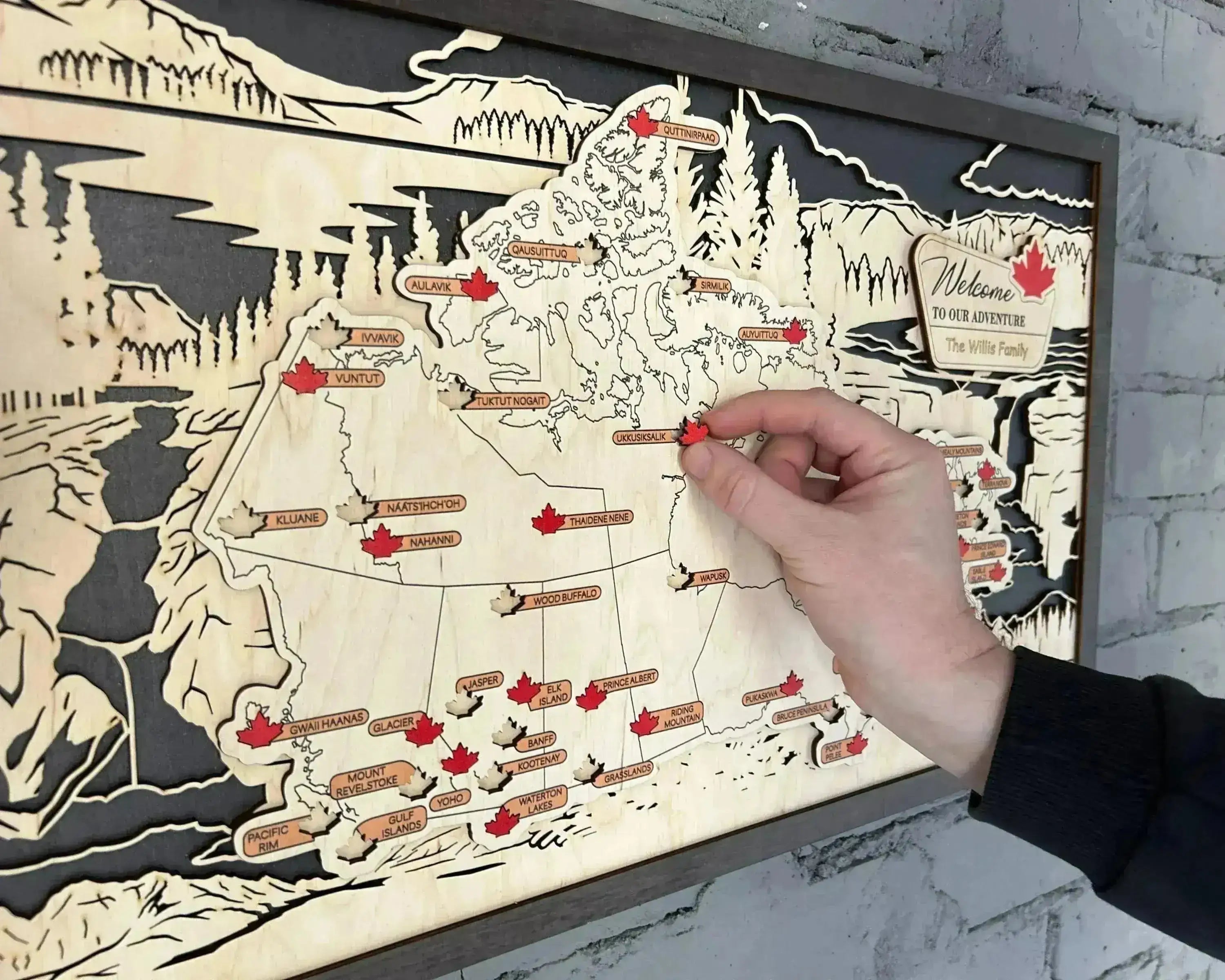 Canada 3D Wooden National Parks Travel Map To Record Park Visits (Wood Texture) - Lemap