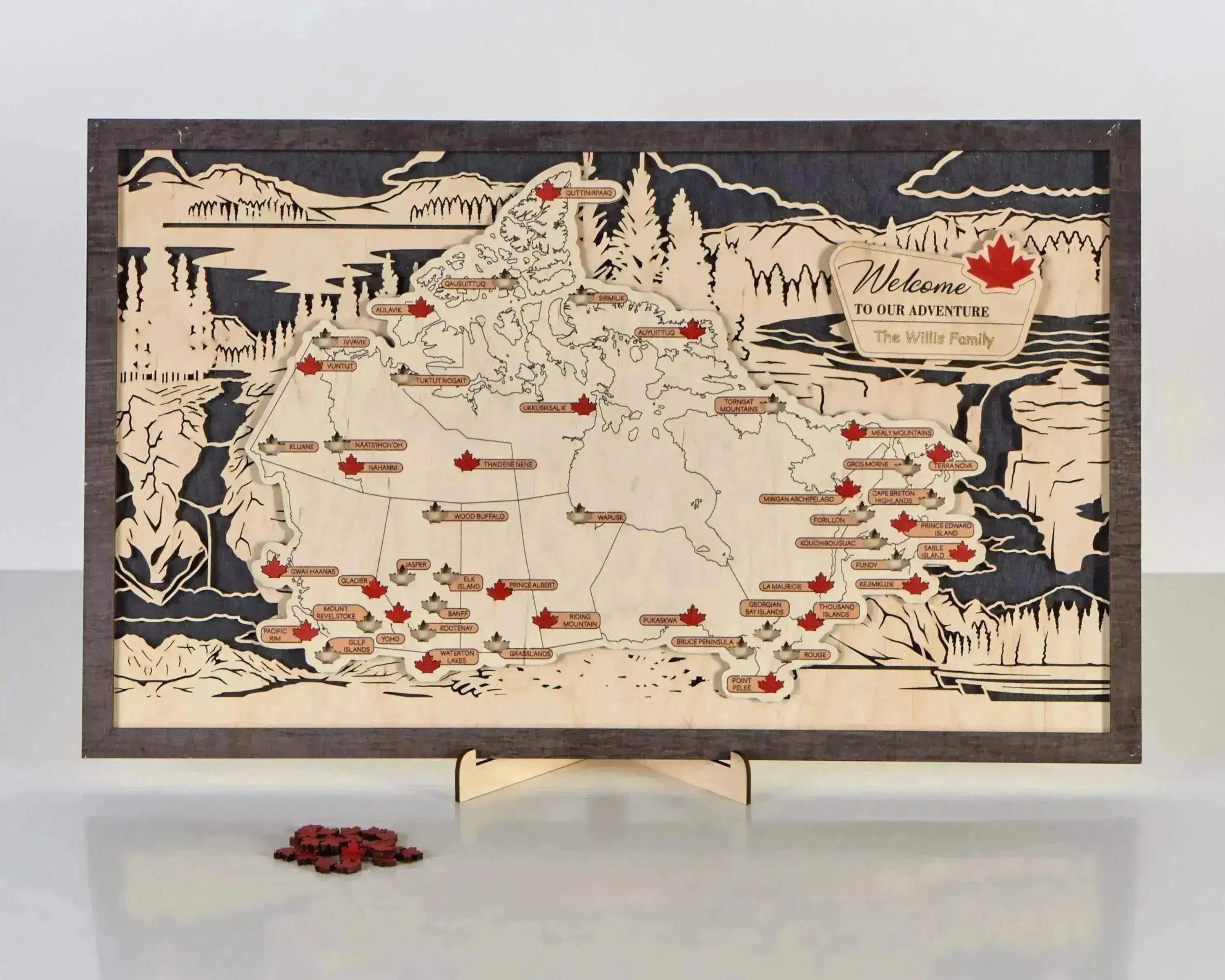 Canada 3D Wooden National Parks Travel Map To Record Park Visits (Wood Texture) - Lemap