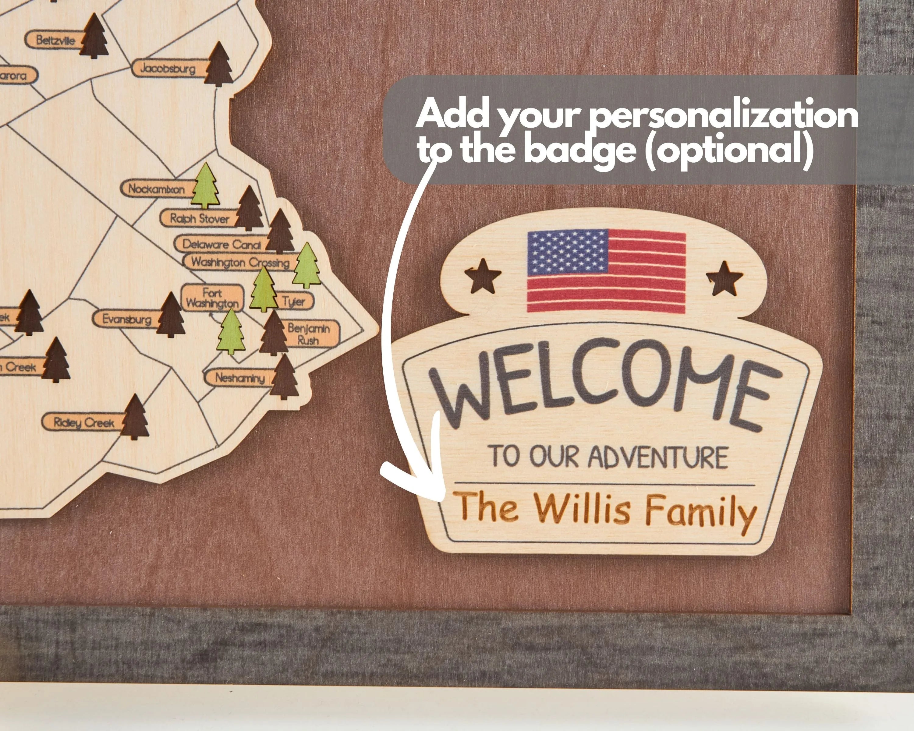 US Wooden Pennsylvania State Parks Map With Trees To Record Park Visits (Coffee)