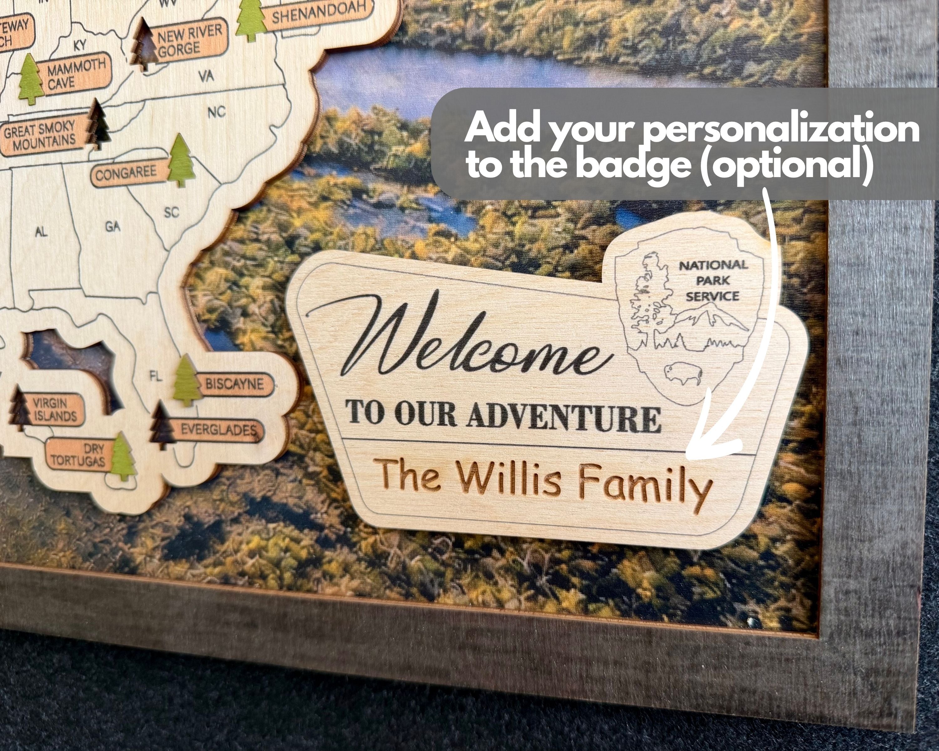 US National Parks Wooden Travel Map & Visit Tracker – Landscape Edition (Eagle)