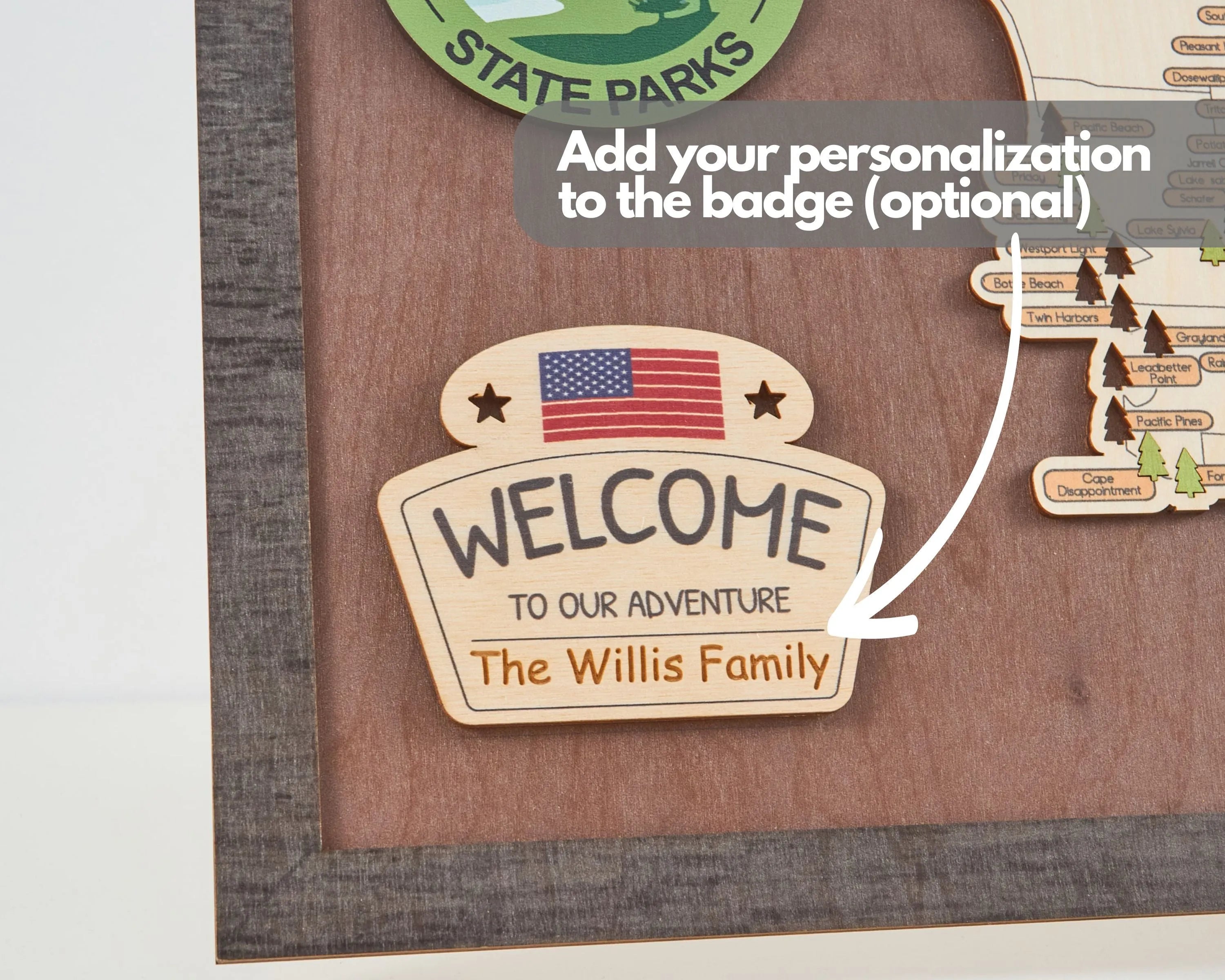 US Wooden Washington State Parks Map With Trees To Record Park Visits (Coffee)