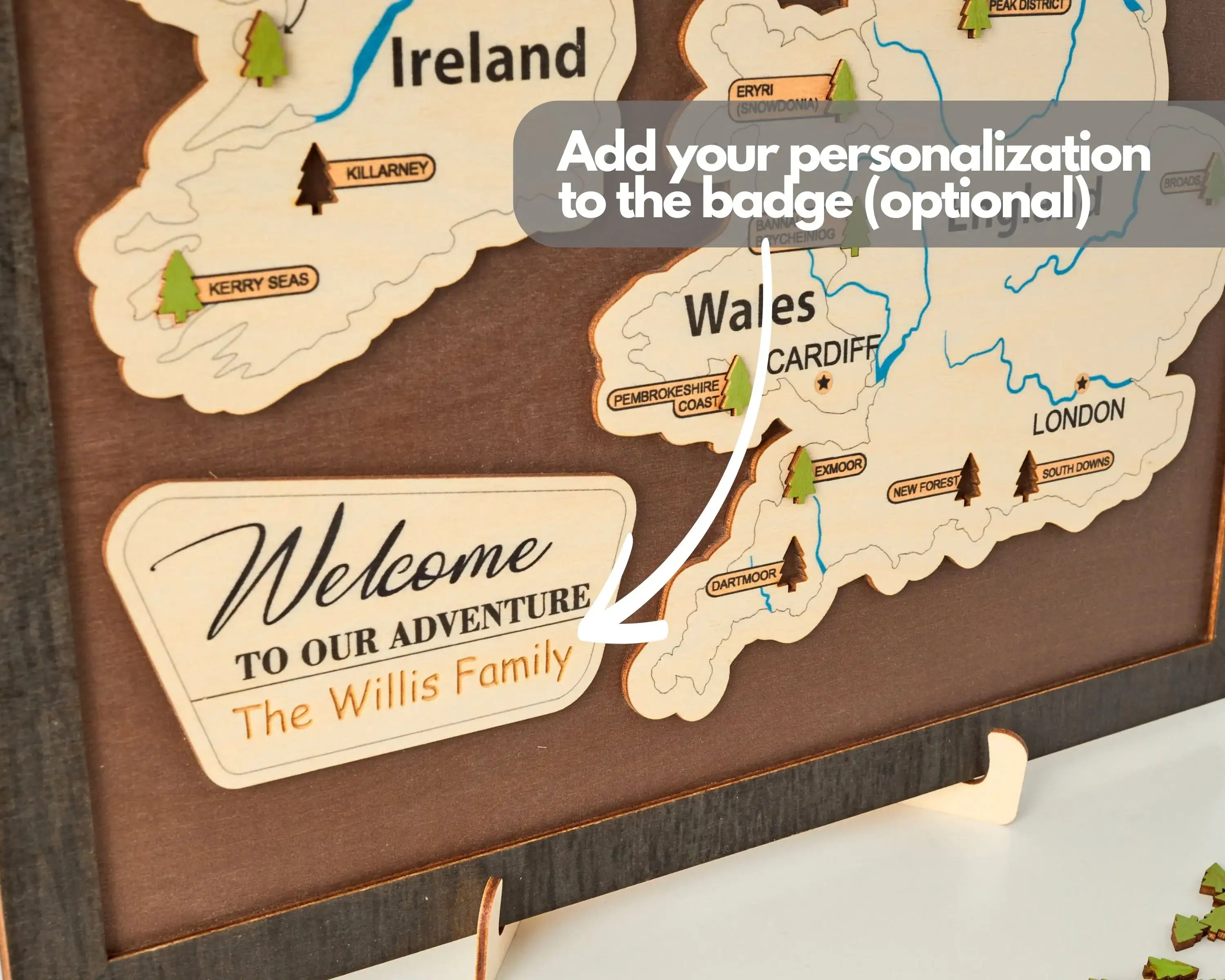 British Isles Wooden National Parks Travel Map With Trees To Record Park Visits (Coffee)