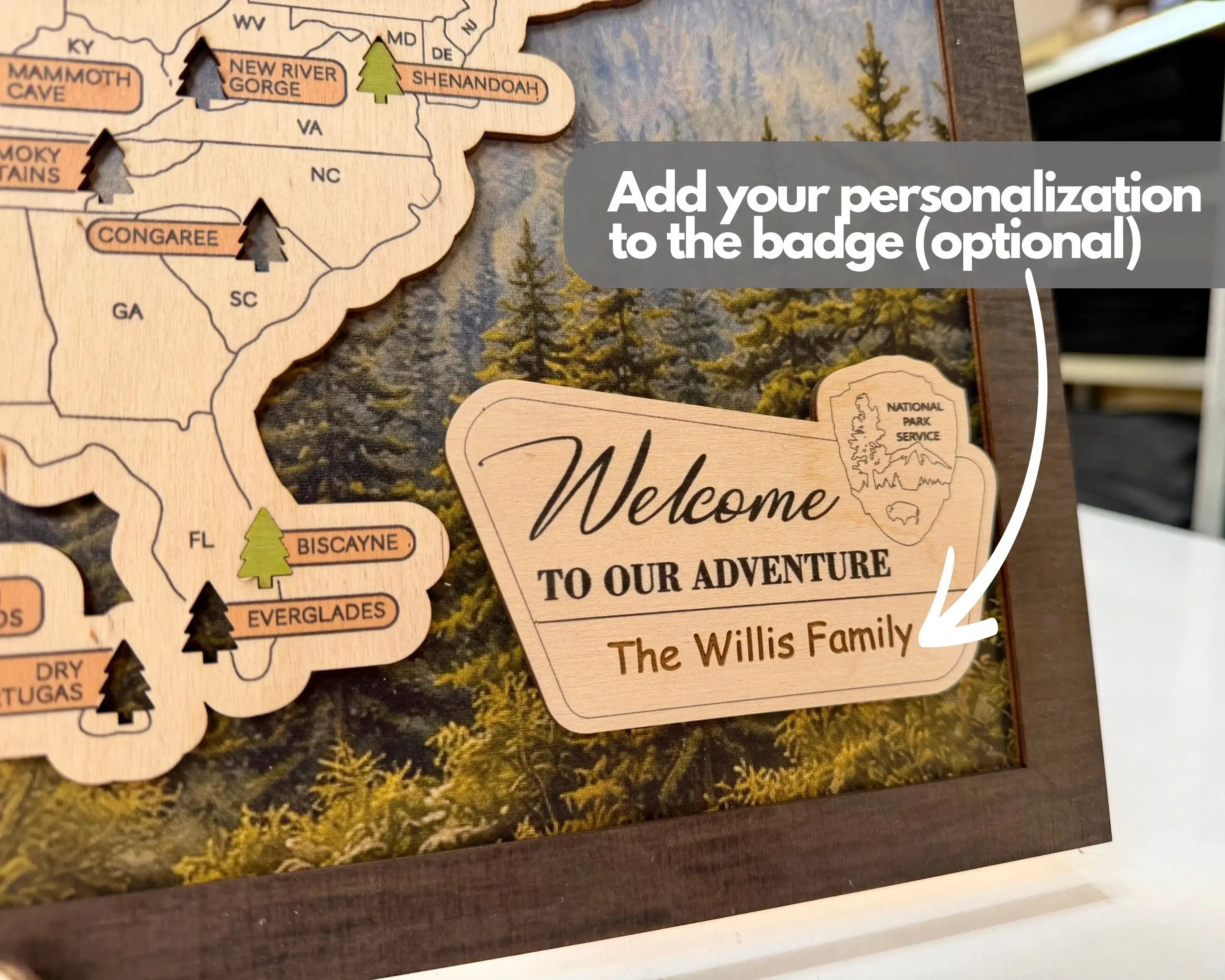US National Parks Wooden Travel Map & Visit Tracker – Landscape Edition (Mountain)