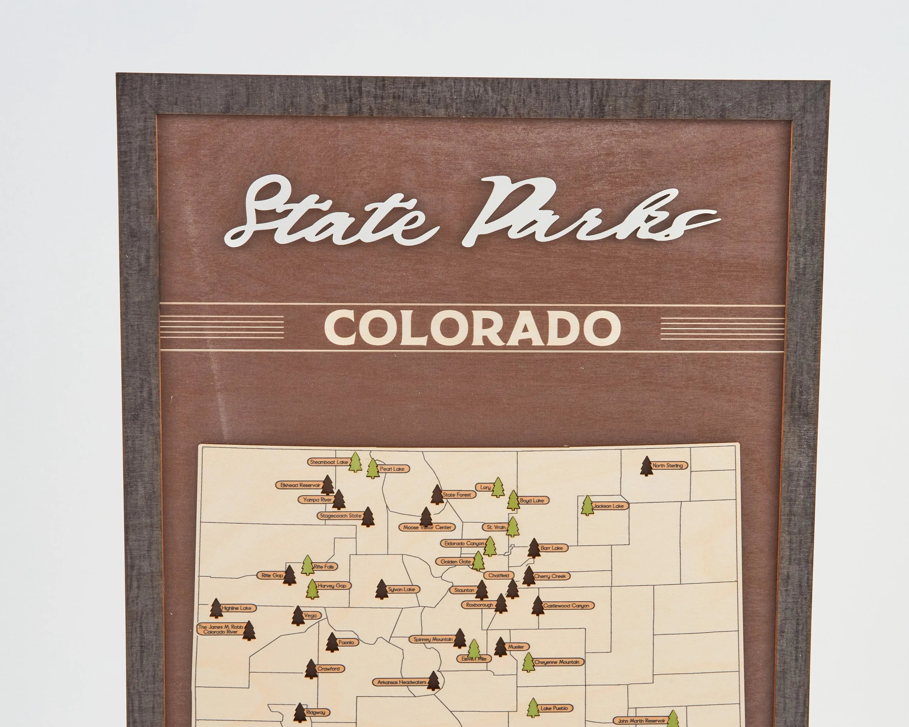 US Wooden Colorado State Parks Map With Trees To Record Park Visits (Coffee)