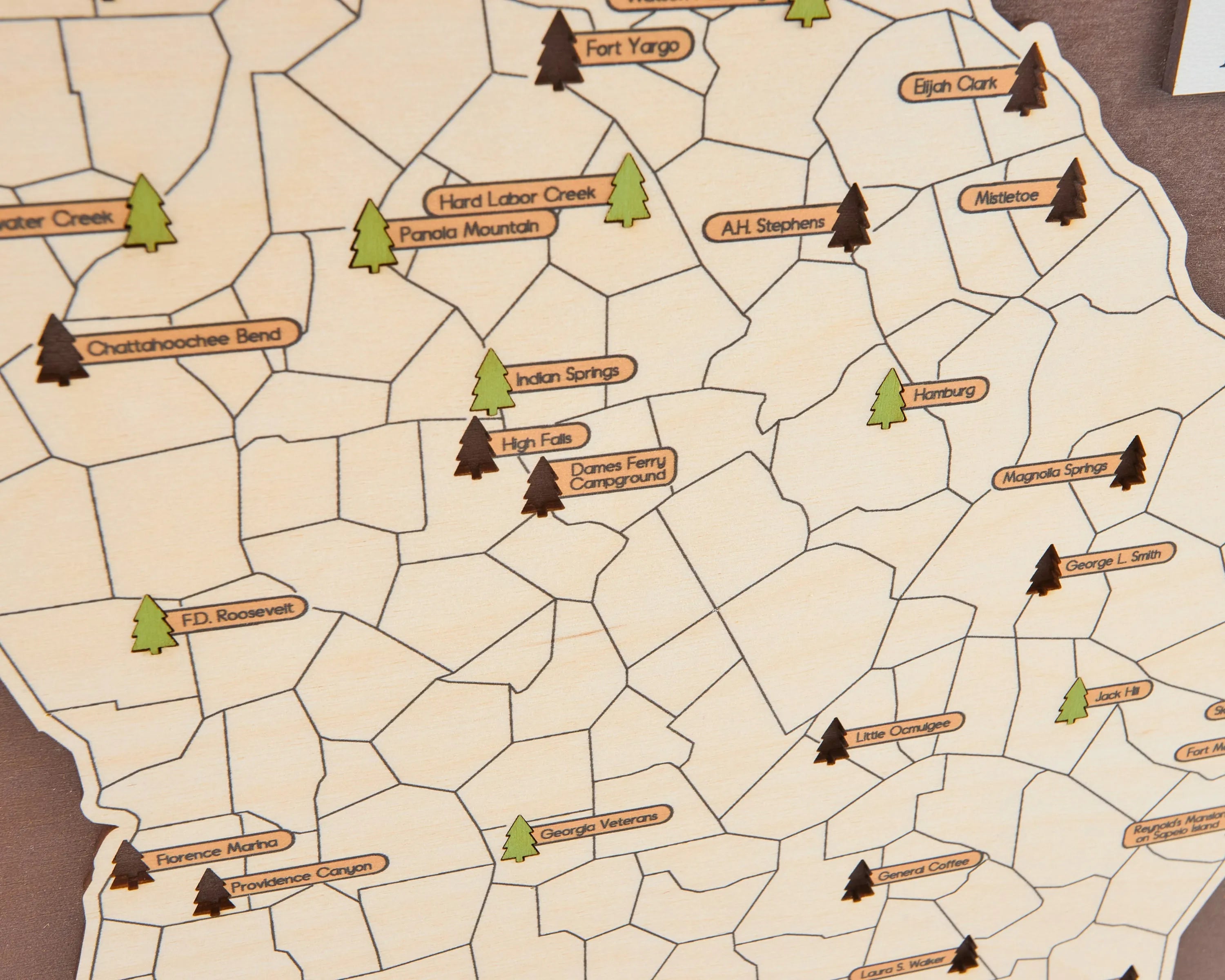 US Wooden Georgia State Parks Map With Trees To Record Park Visits (Coffee)