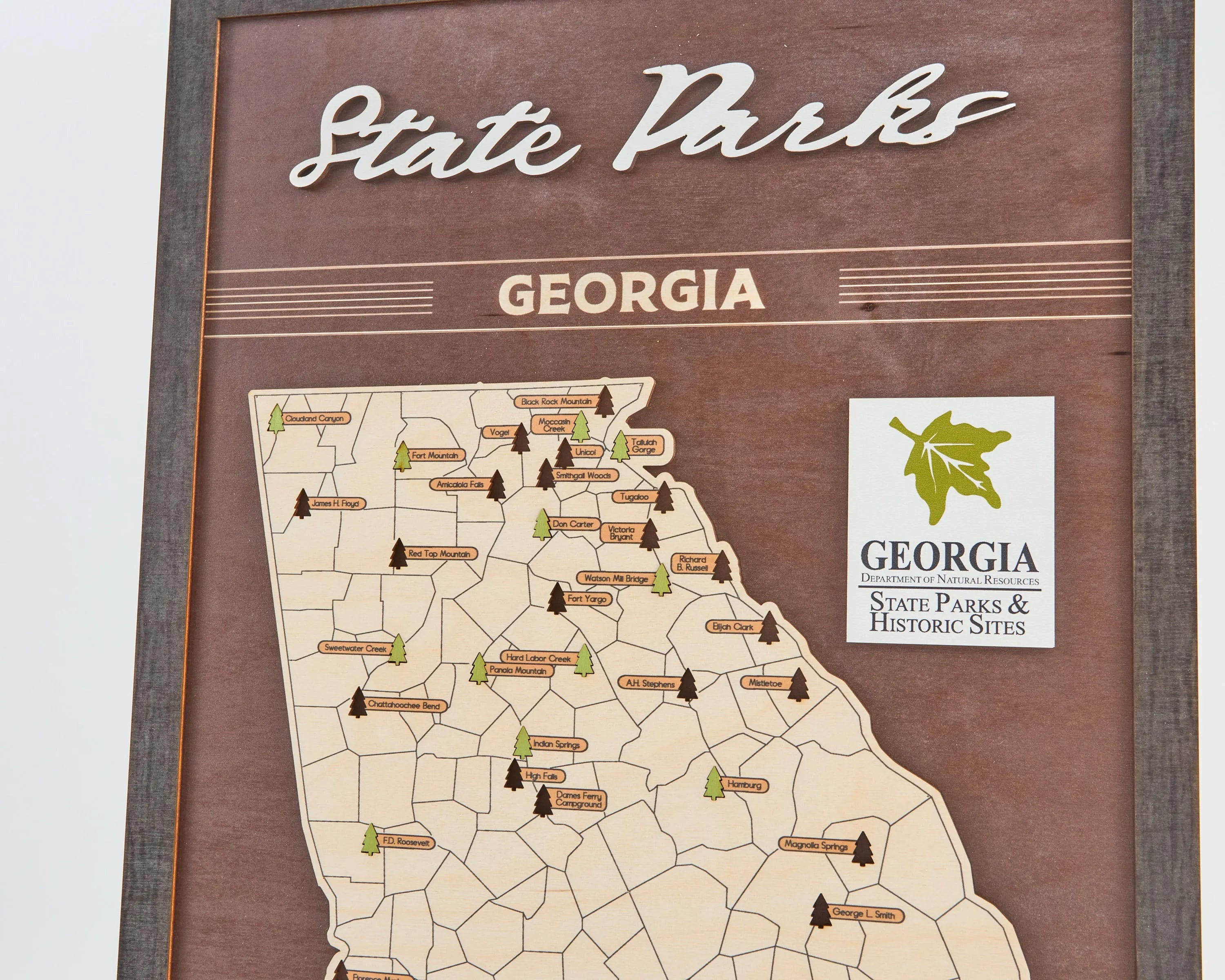 US Wooden Georgia State Parks Map With Trees To Record Park Visits (Coffee)