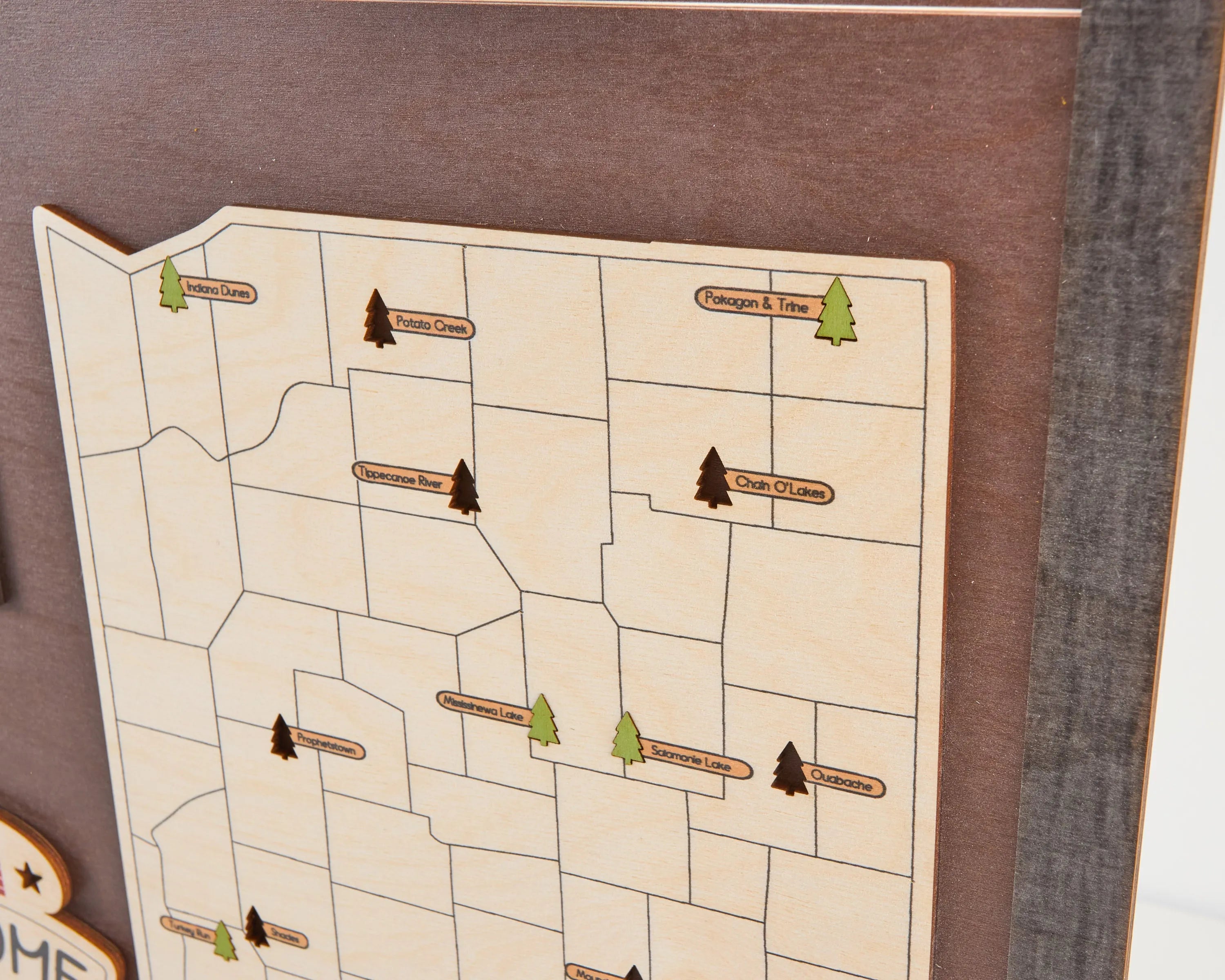 US Wooden Indiana State Parks Map With Trees To Record Park Visits (Coffee)