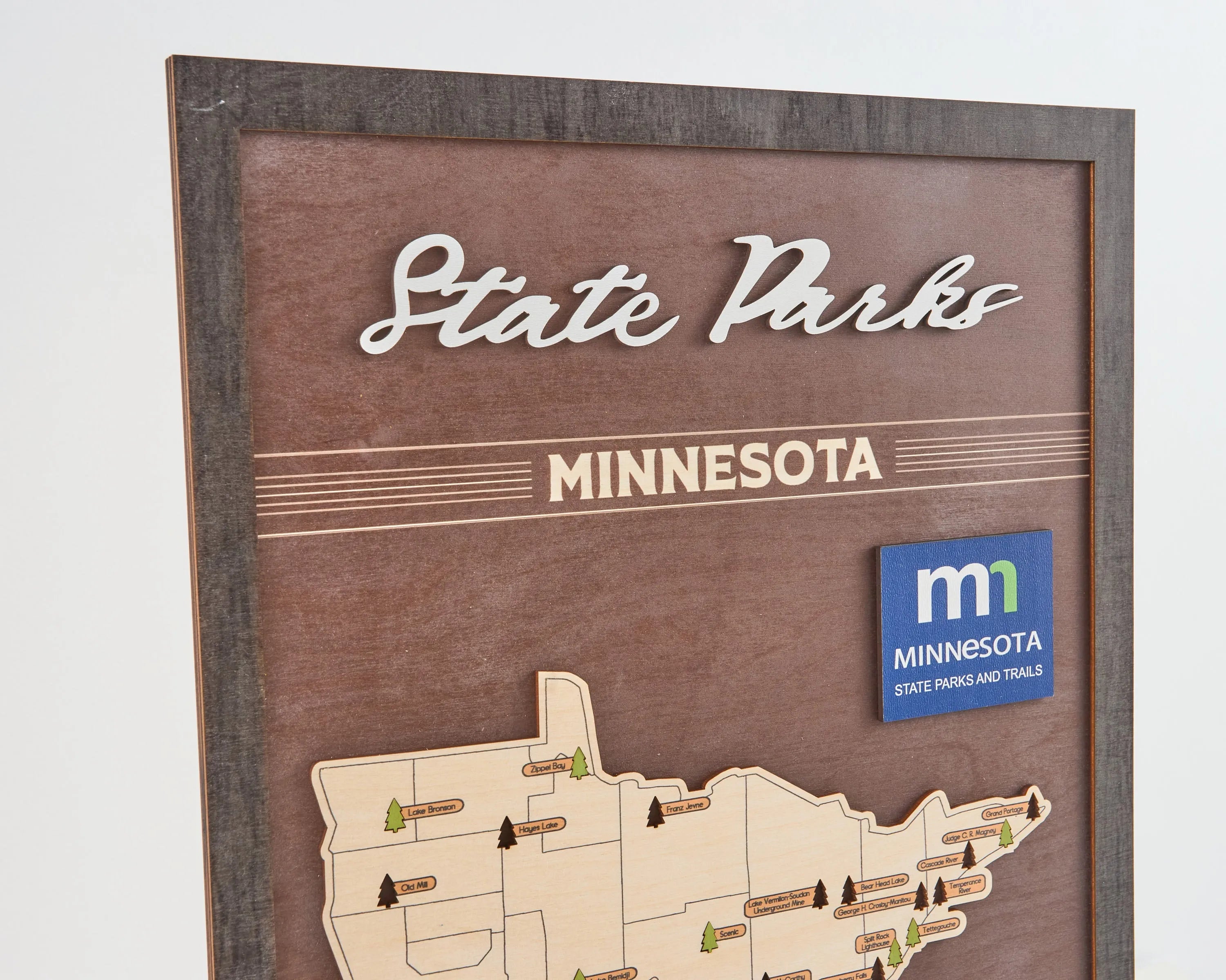 US Wooden Minnesota State Parks Map With Trees To Record Park Visits (Coffee)