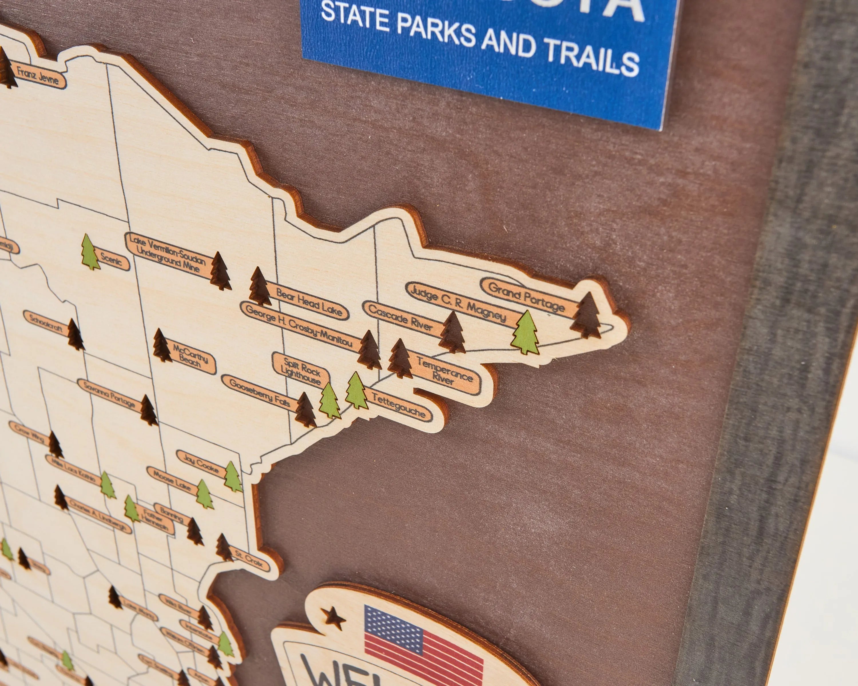 US Wooden Minnesota State Parks Map With Trees To Record Park Visits (Coffee)