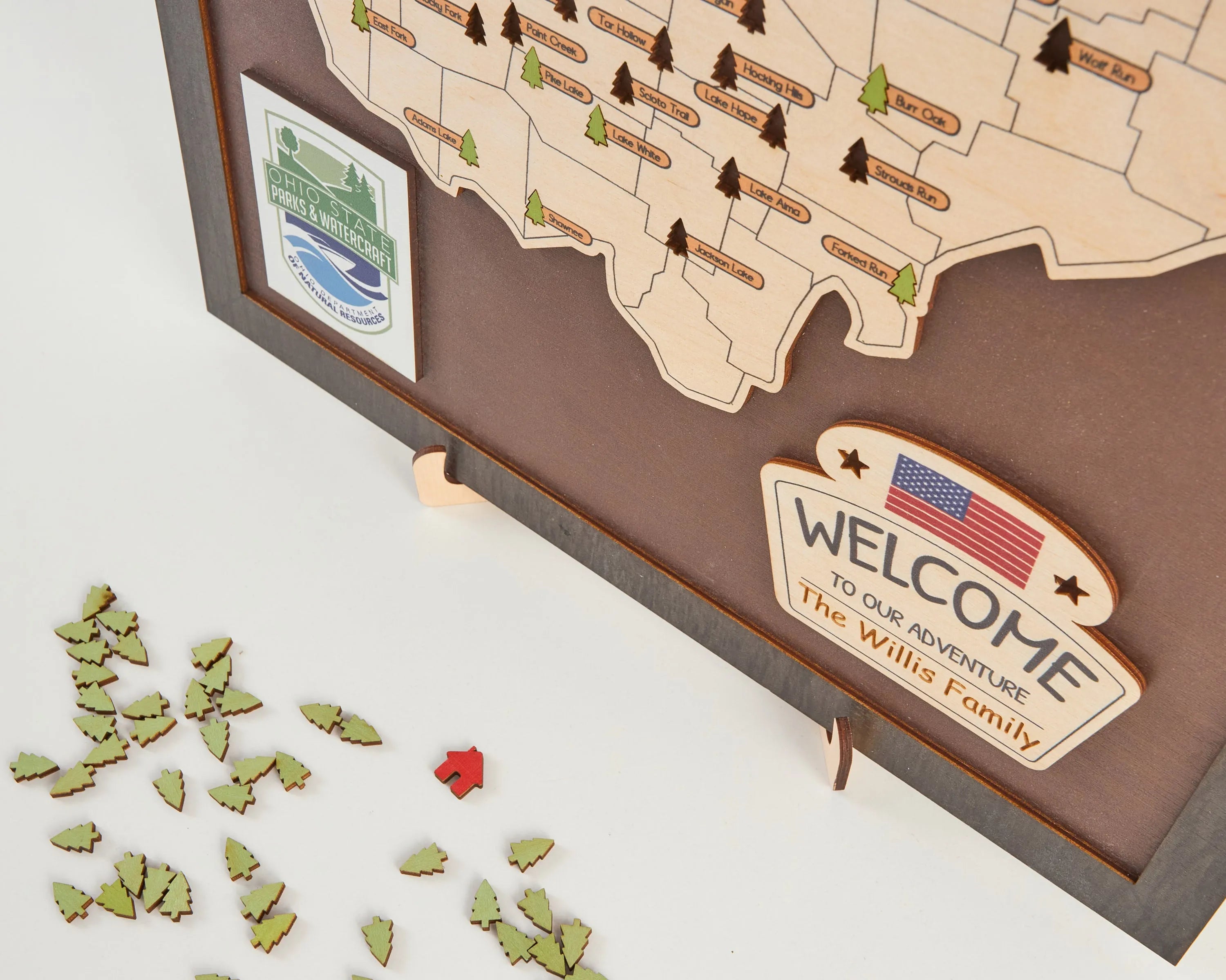 US Wooden Ohio State Parks Map With Trees To Record Park Visits (Coffee)