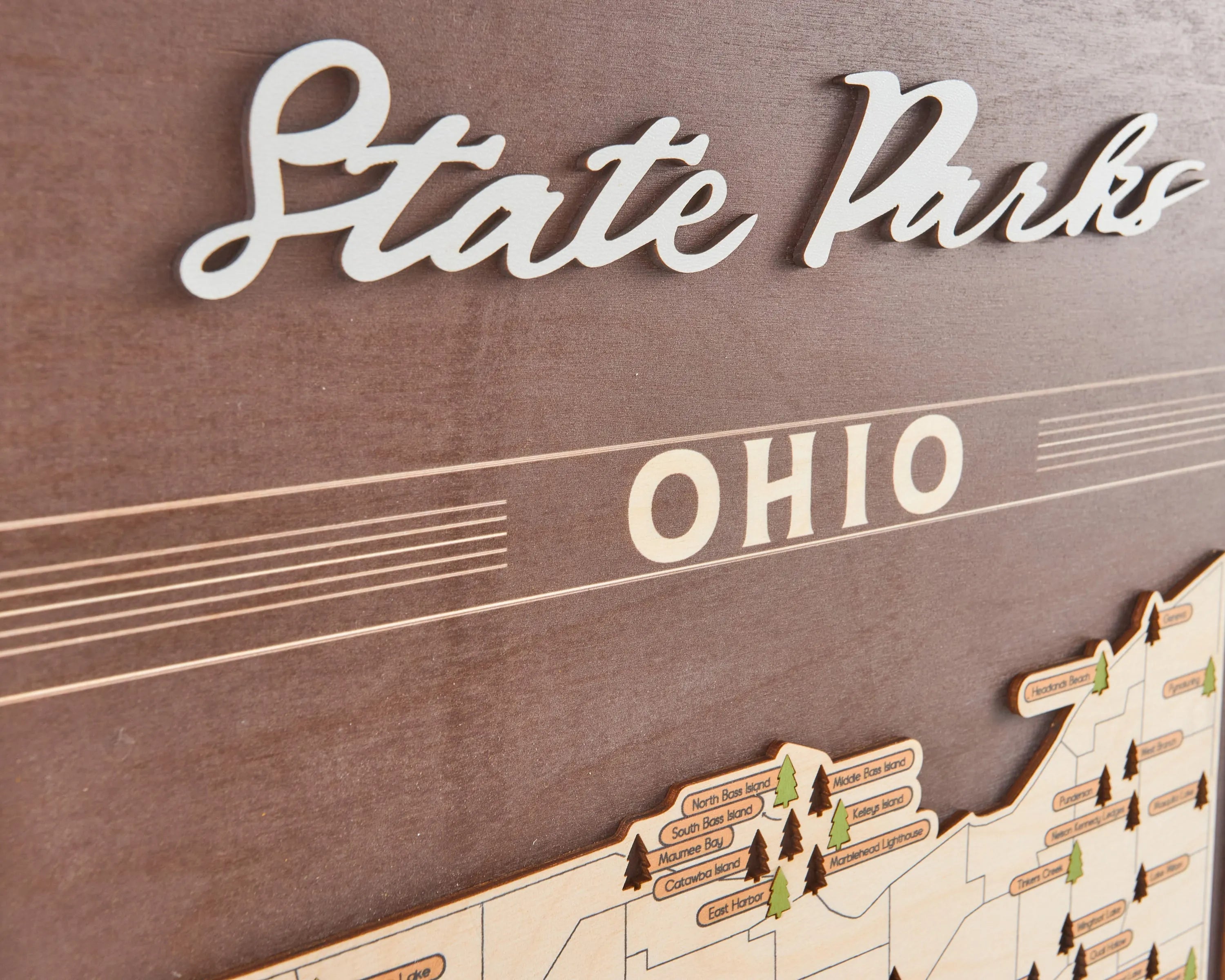US Wooden Ohio State Parks Map With Trees To Record Park Visits (Coffee)