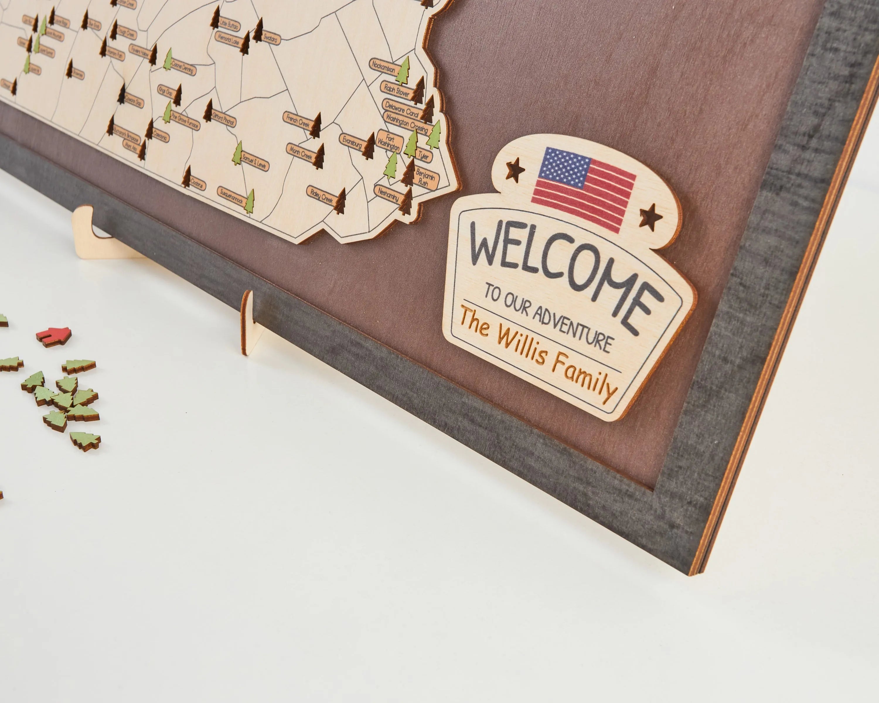 US Wooden Pennsylvania State Parks Map With Trees To Record Park Visits (Coffee)