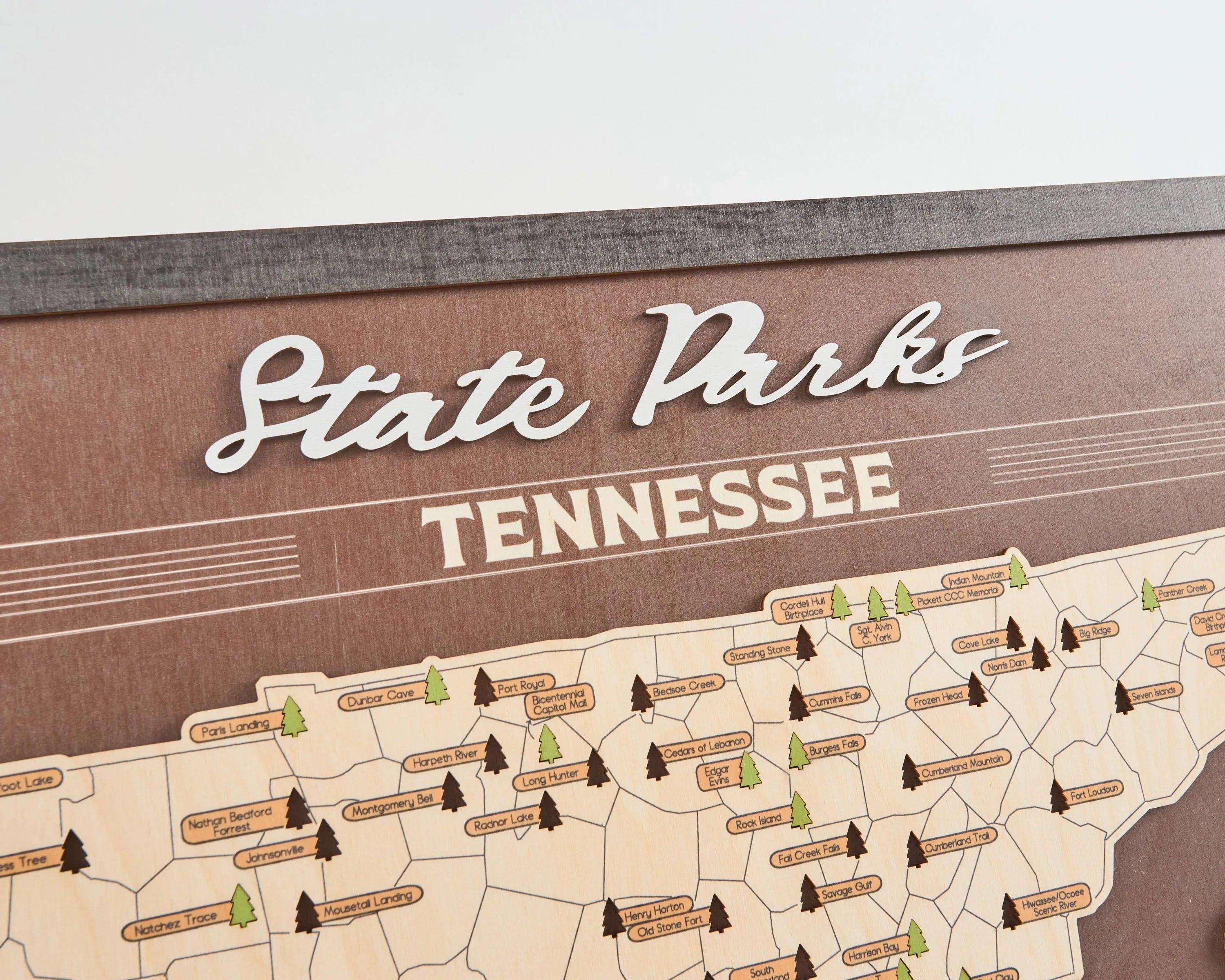 US Wooden Tennessee State Parks Map With Trees To Record Park Visits (Coffee)