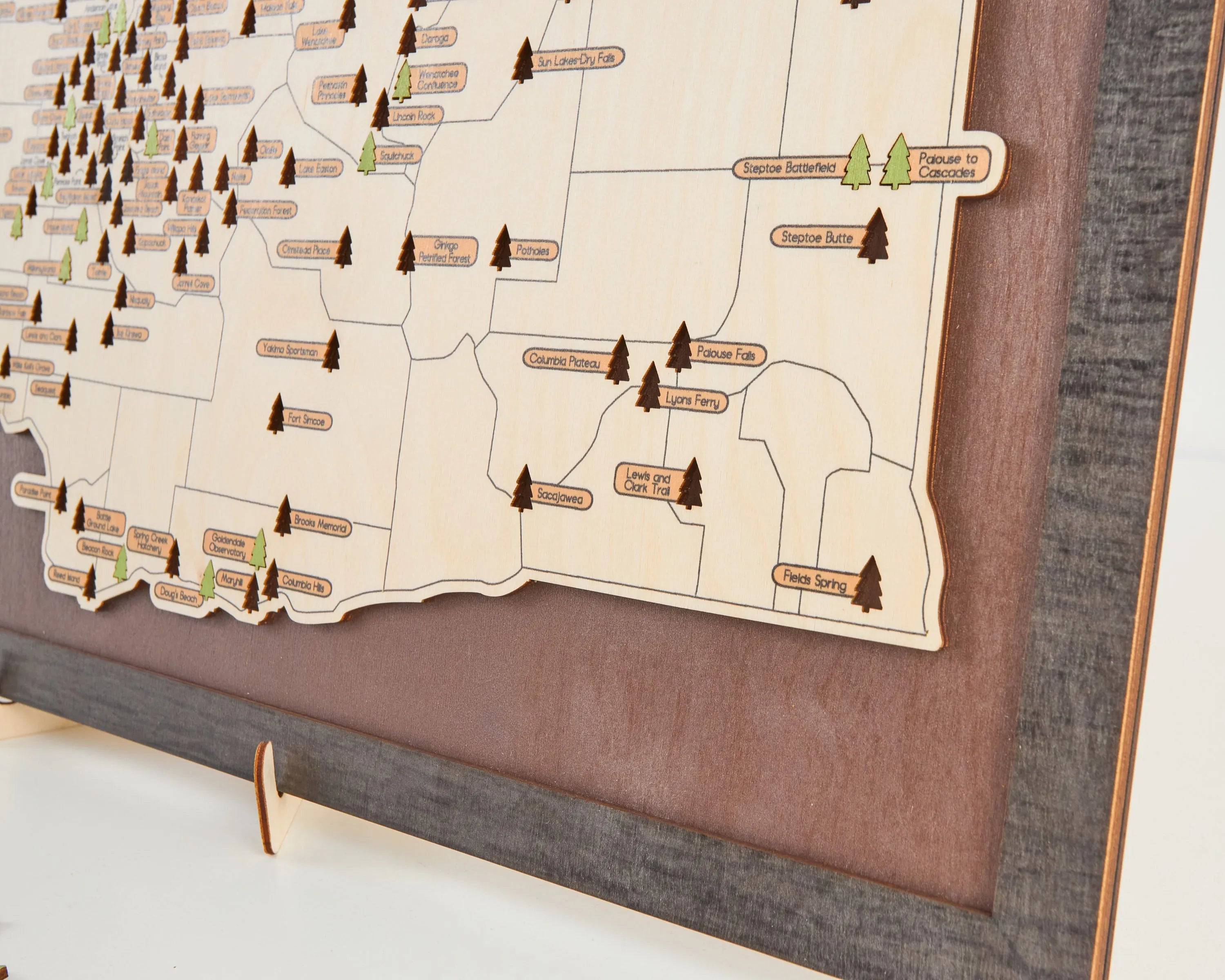US Wooden Washington State Parks Map With Trees To Record Park Visits (Coffee)