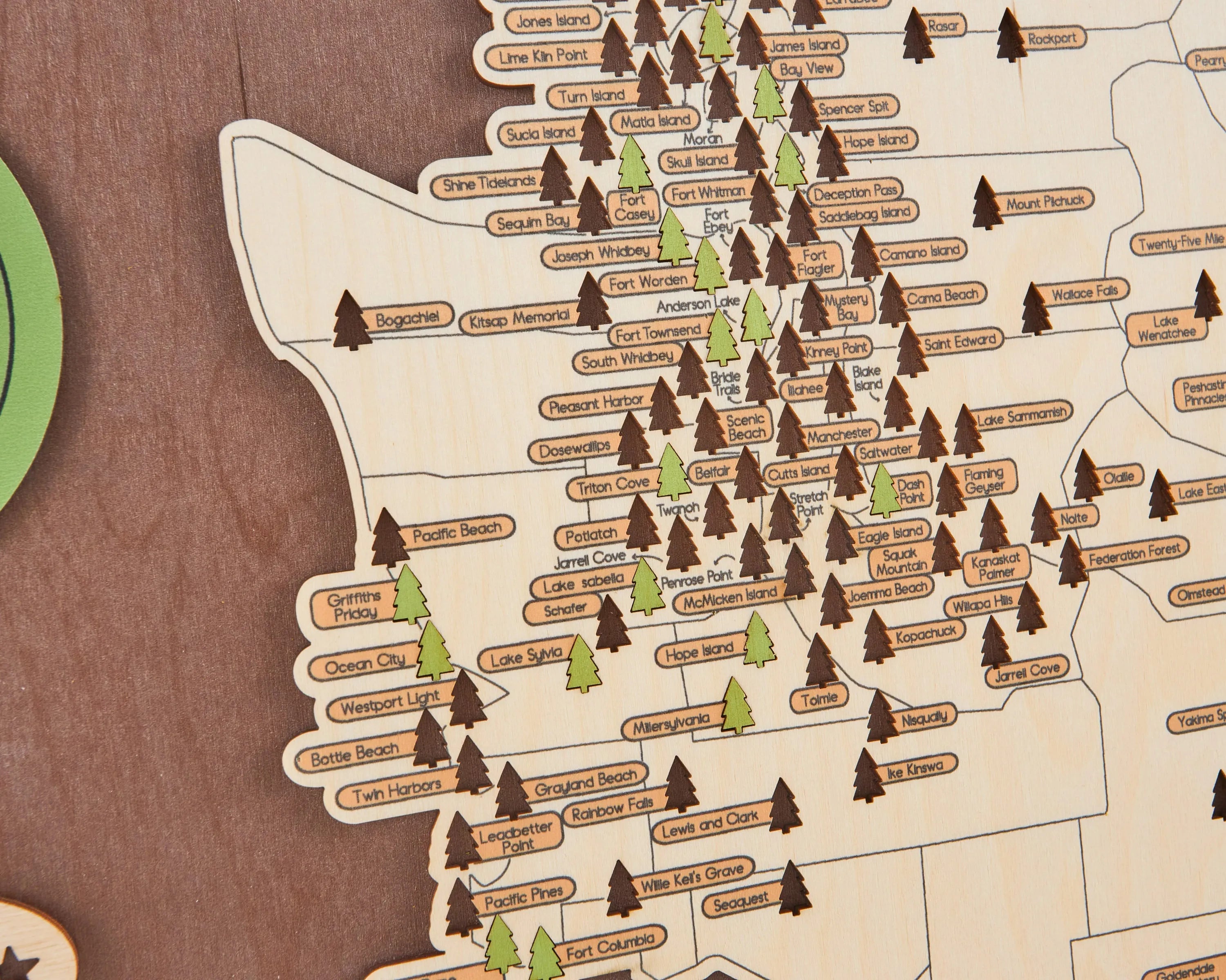 US Wooden Washington State Parks Map With Trees To Record Park Visits (Coffee)
