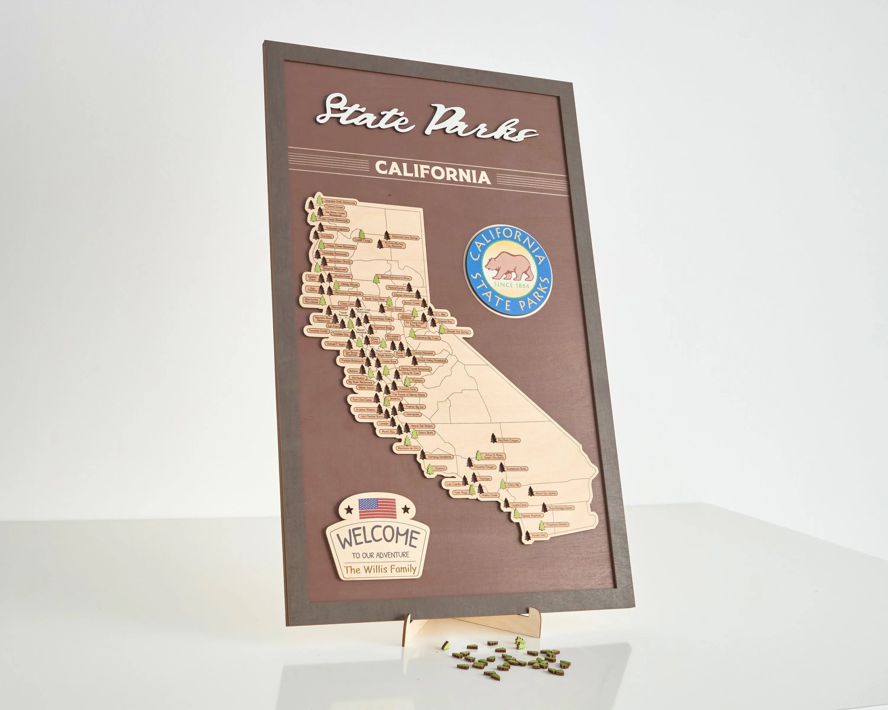 US Wooden California State Parks Map With Trees To Record Park Visits (Coffee)