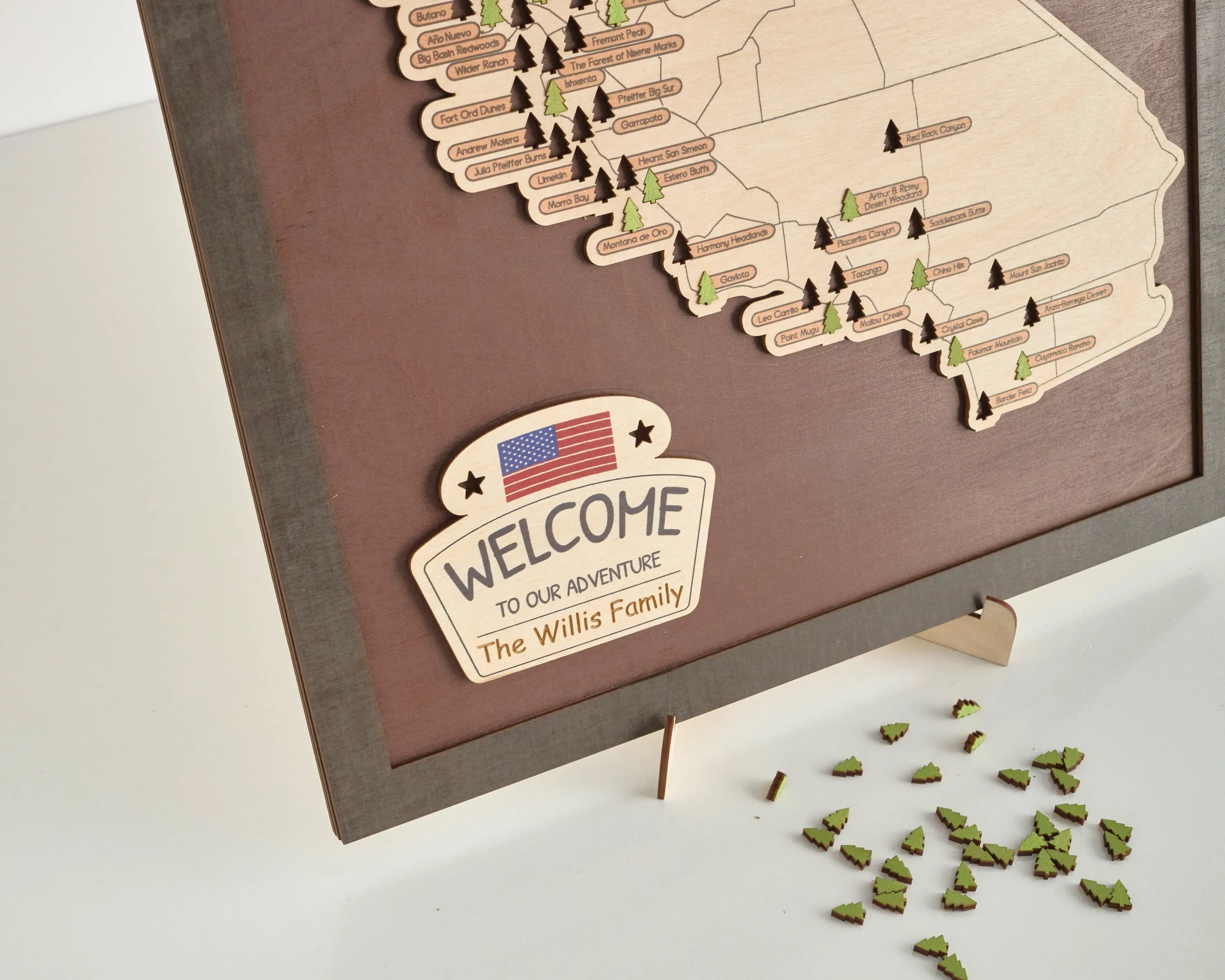 US Wooden California State Parks Map With Trees To Record Park Visits (Coffee)