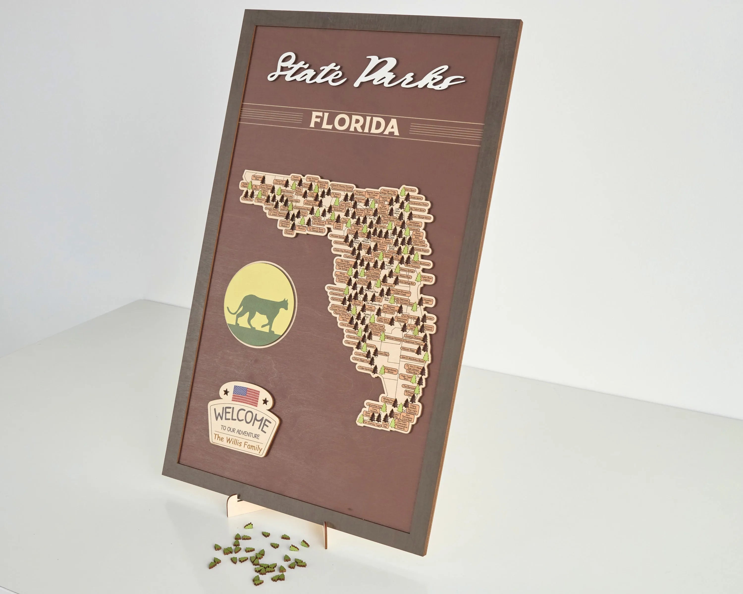 US Wooden Florida State Parks Travel Map With Trees To Record Park Visits (Coffee)