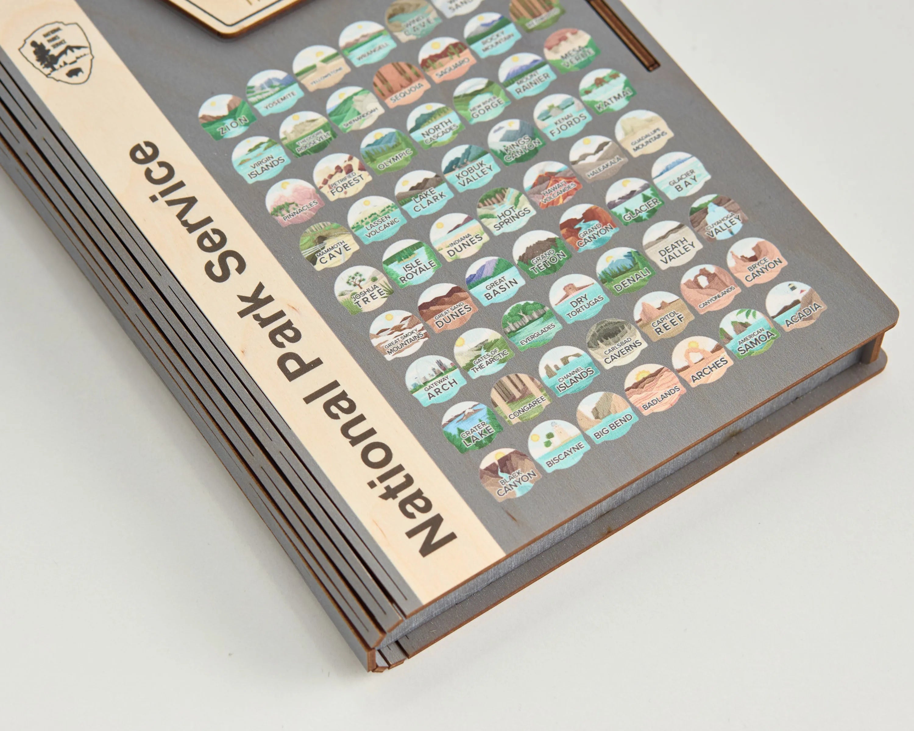 US National Park Map Organizer - Box Wooden Storage (Sign with park logo)