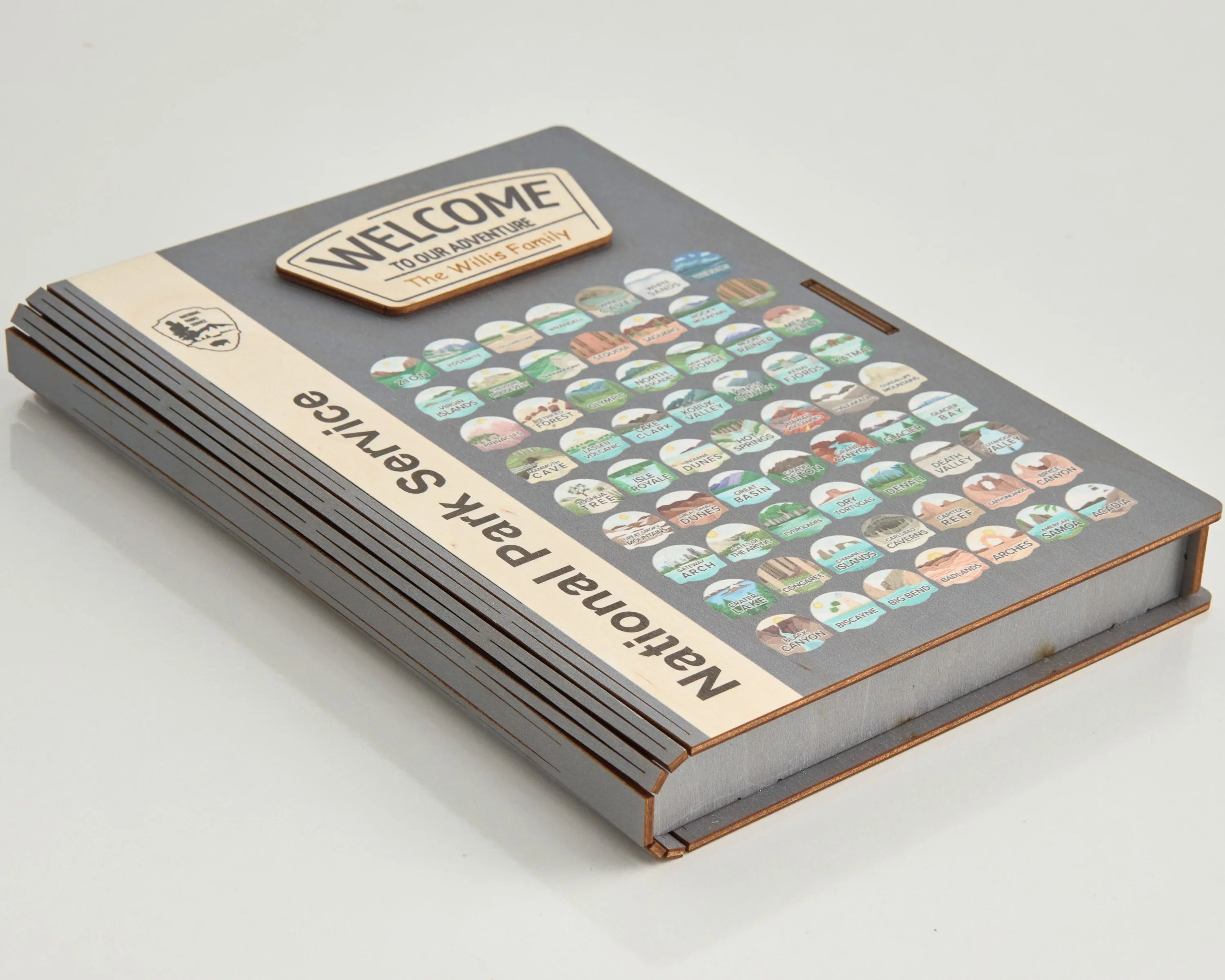 US National Park Map Organizer - Box Wooden Storage (Sign with park logo)