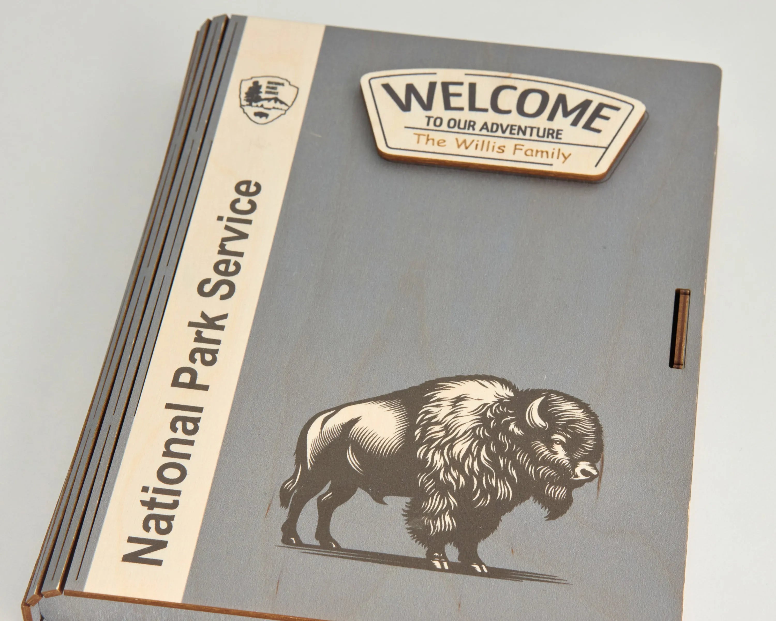 US National Park Map Organizer Travel Box Wooden Storage (Sign with Bison)