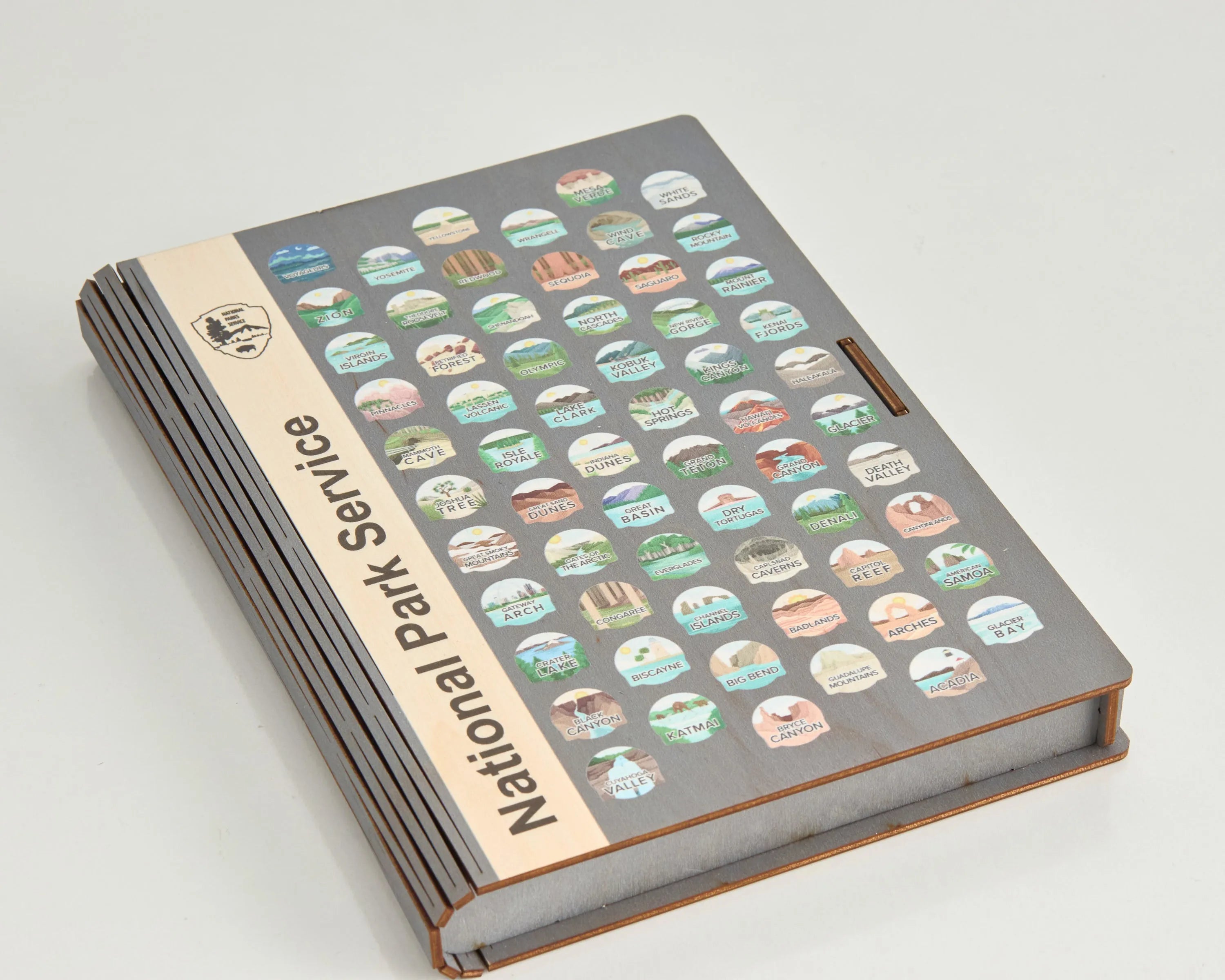 US National Park Map Organizer Memory Box Wooden Storage (Park Logo)