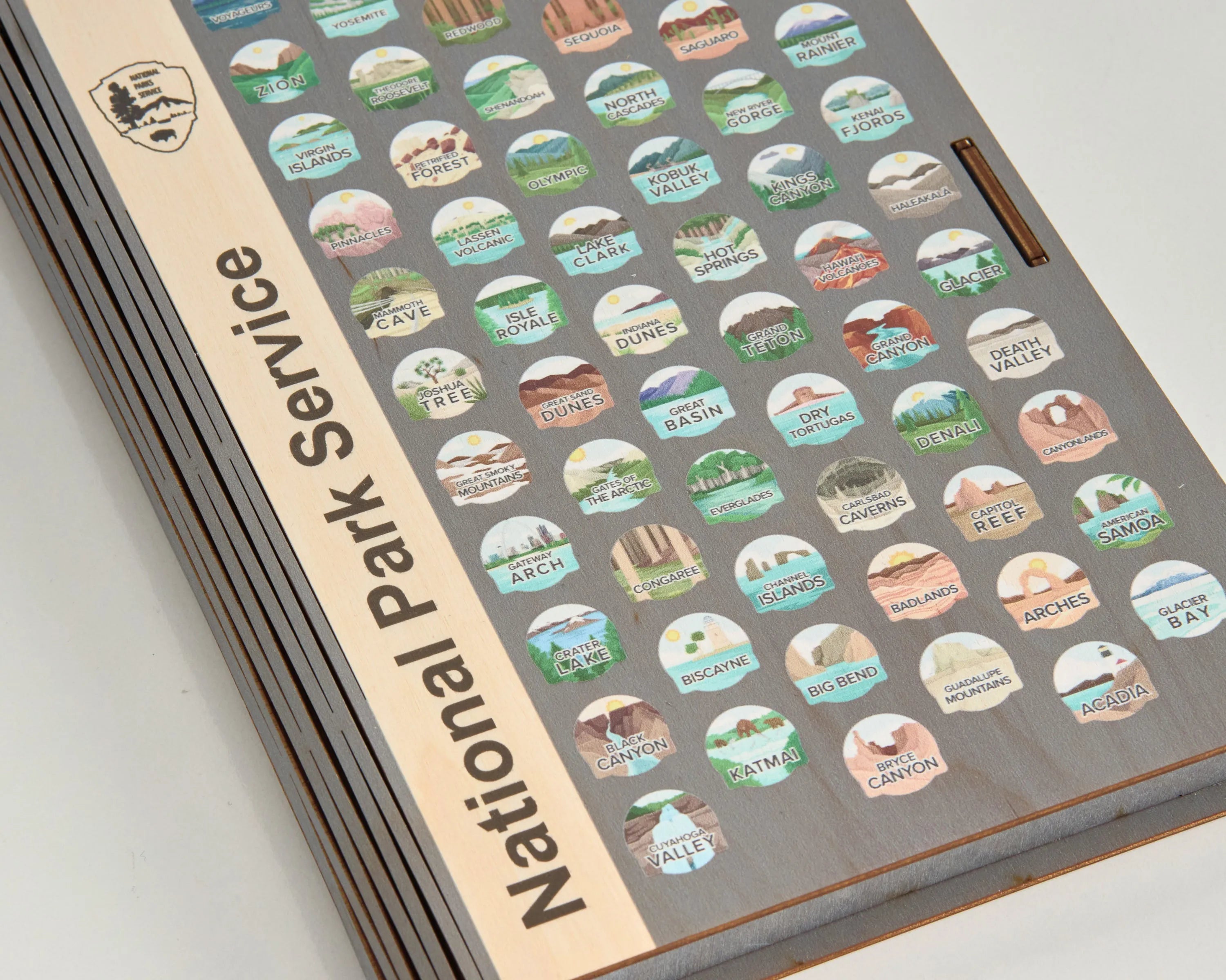 US National Park Map Organizer Memory Box Wooden Storage (Park Logo)