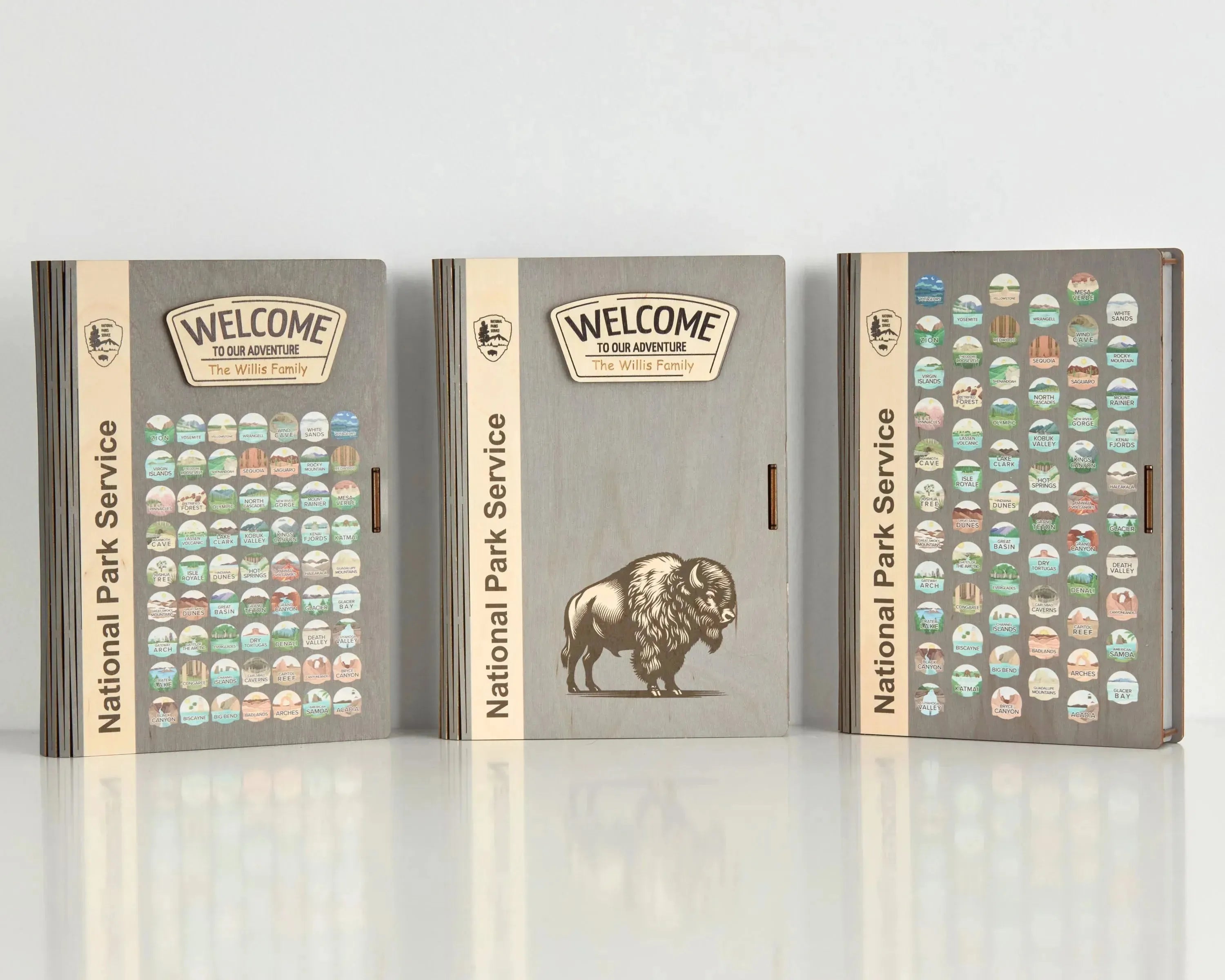US National Park Map Organizer Travel Box Wooden Storage (Sign with Bison)