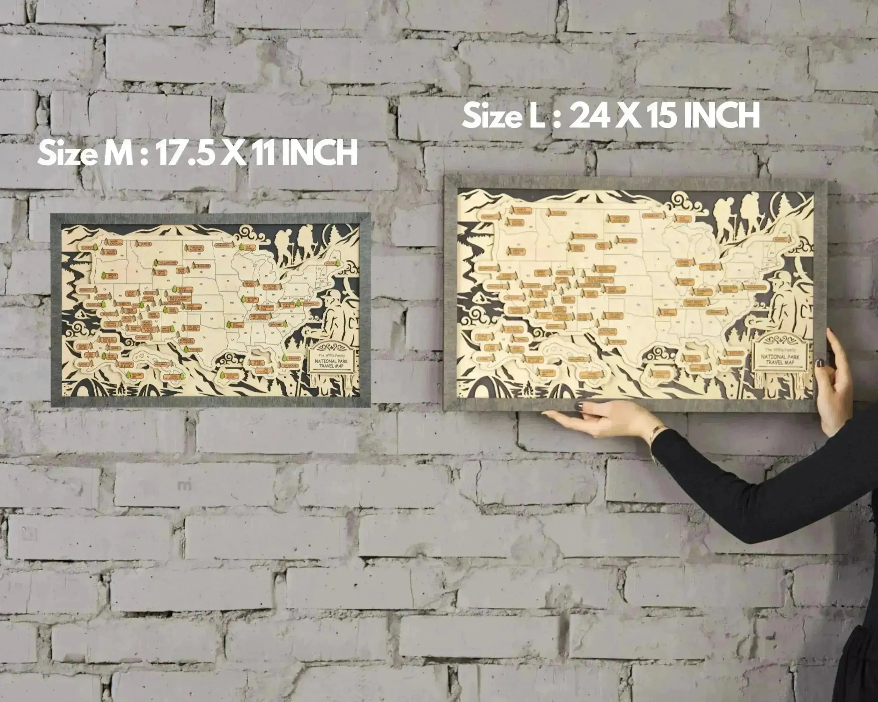 US 3D Wooden National Parks Travel Map With Trees To Record Park Visits (Hiking Design) - Lemap