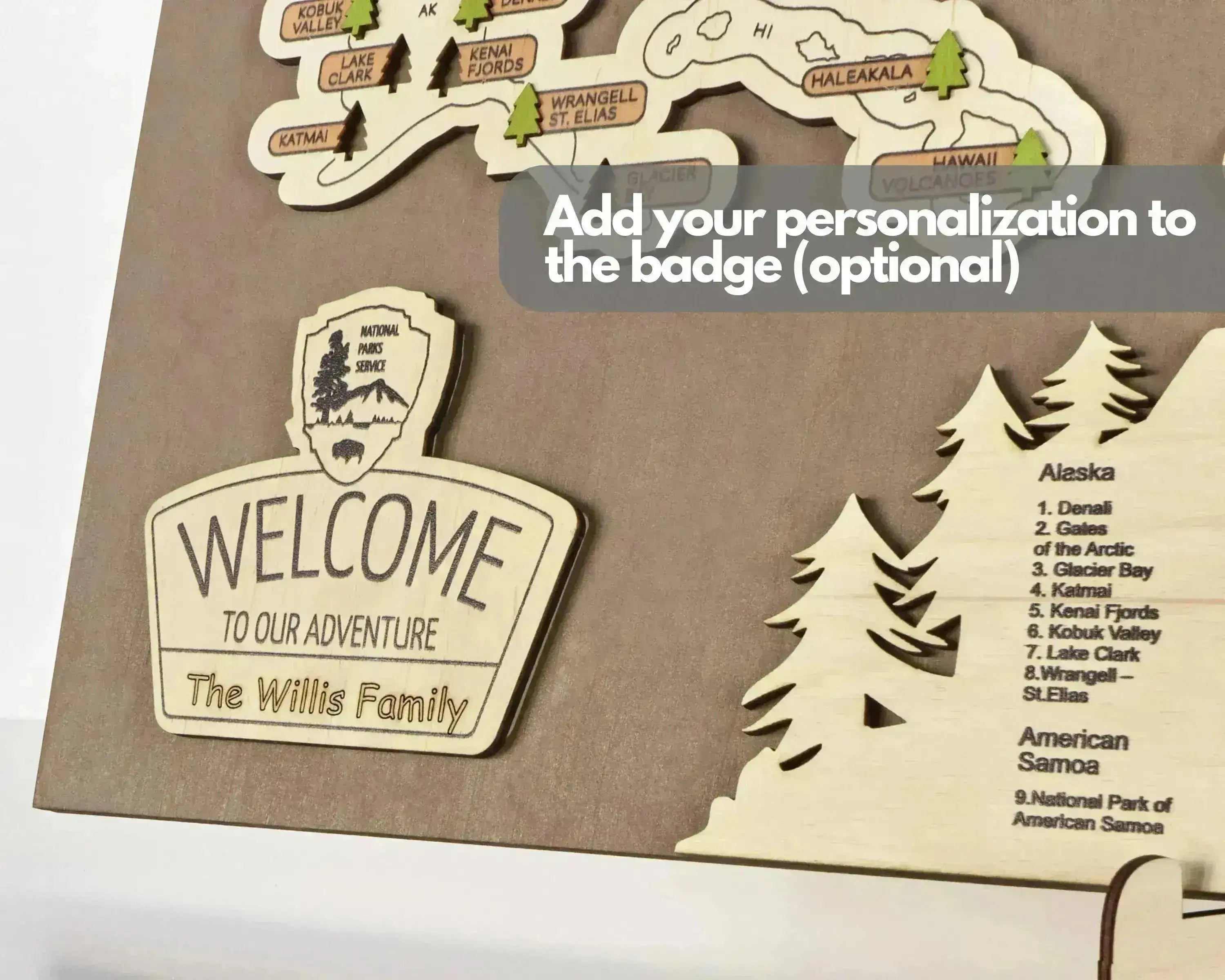 US 3D Wooden National Parks Travel Map With Trees To Record Park Visits (New Brown) - Lemap