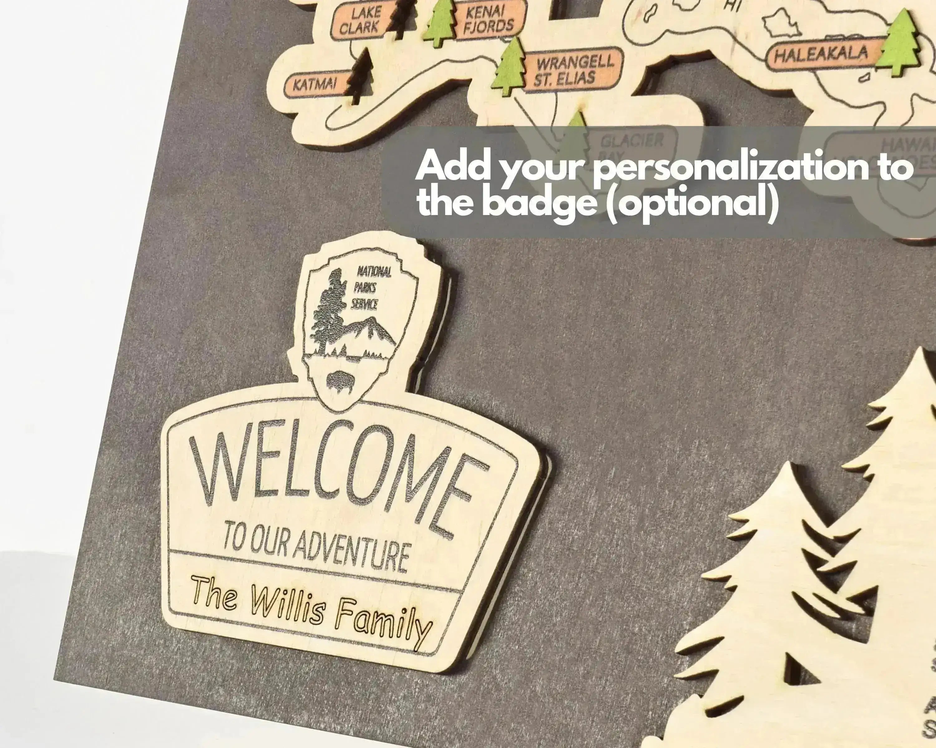 US 3D Wooden National Parks Travel Map With Trees To Record Park Visits (New Coffee) - Lemap