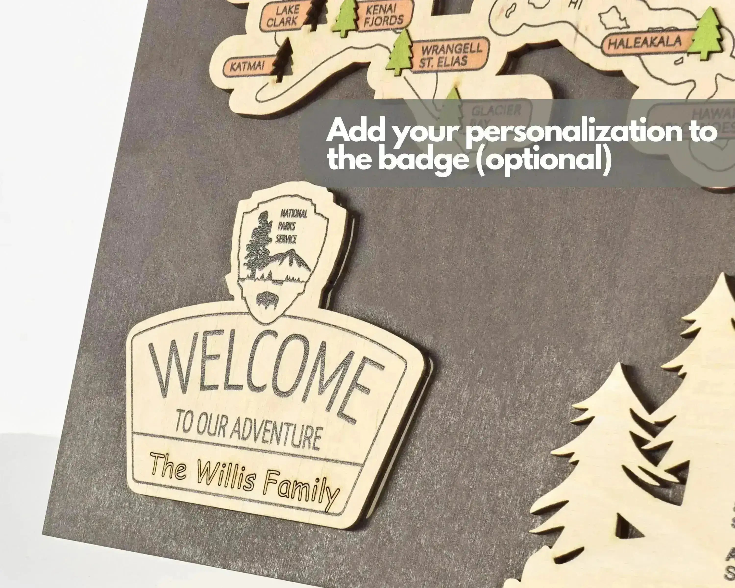 US 3D Wooden National Parks Travel Map With Trees To Record Park Visits (New Coffee) - Lemap