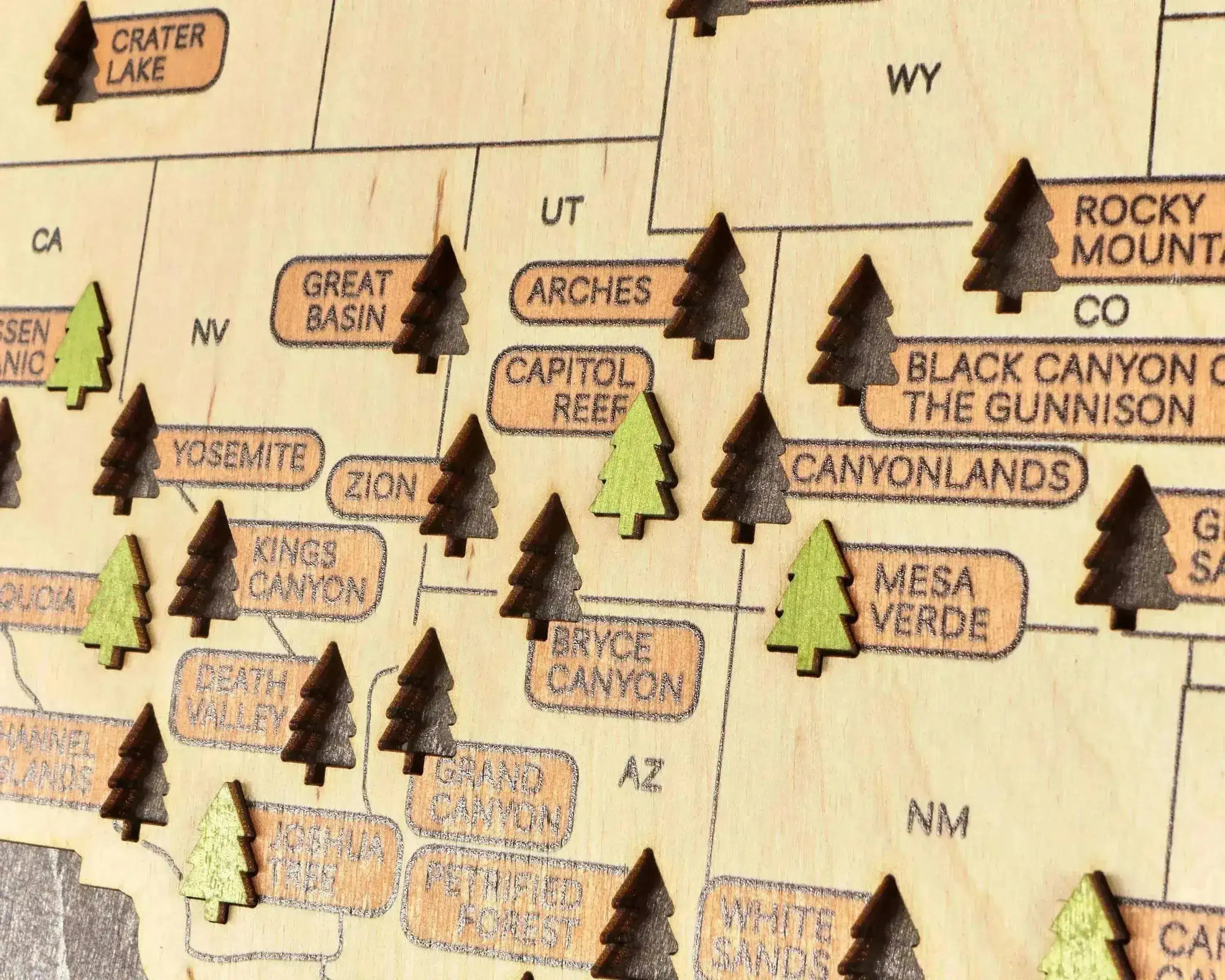 US 3D Wooden National Parks Travel Map With Trees To Record Park Visits (New Coffee) - Lemap