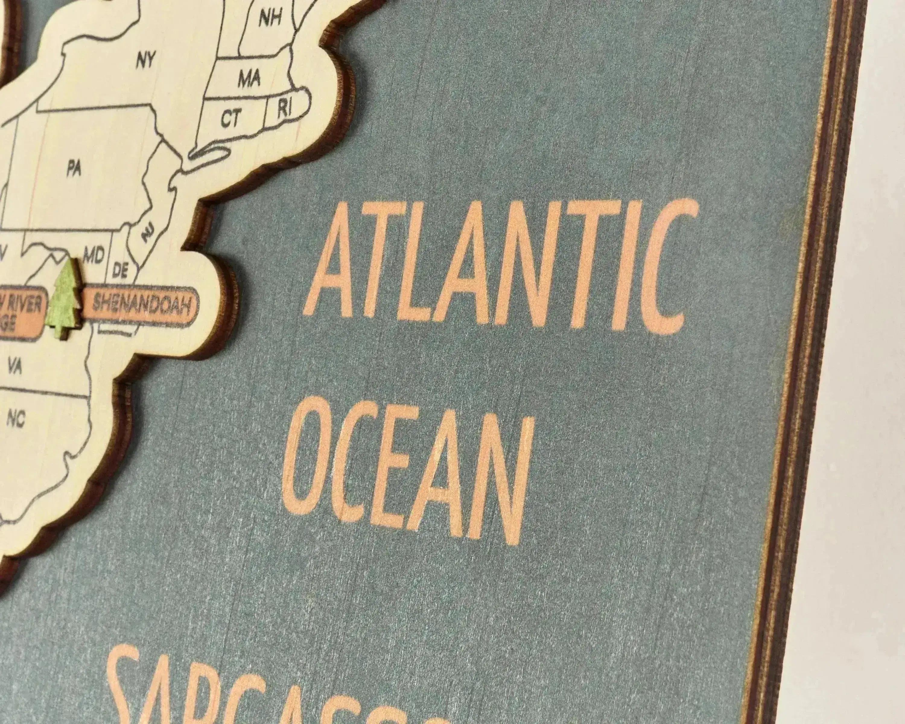 US 3D Wooden National Parks Travel Map With Trees To Record Park Visits (Sea Breeze) - Lemap