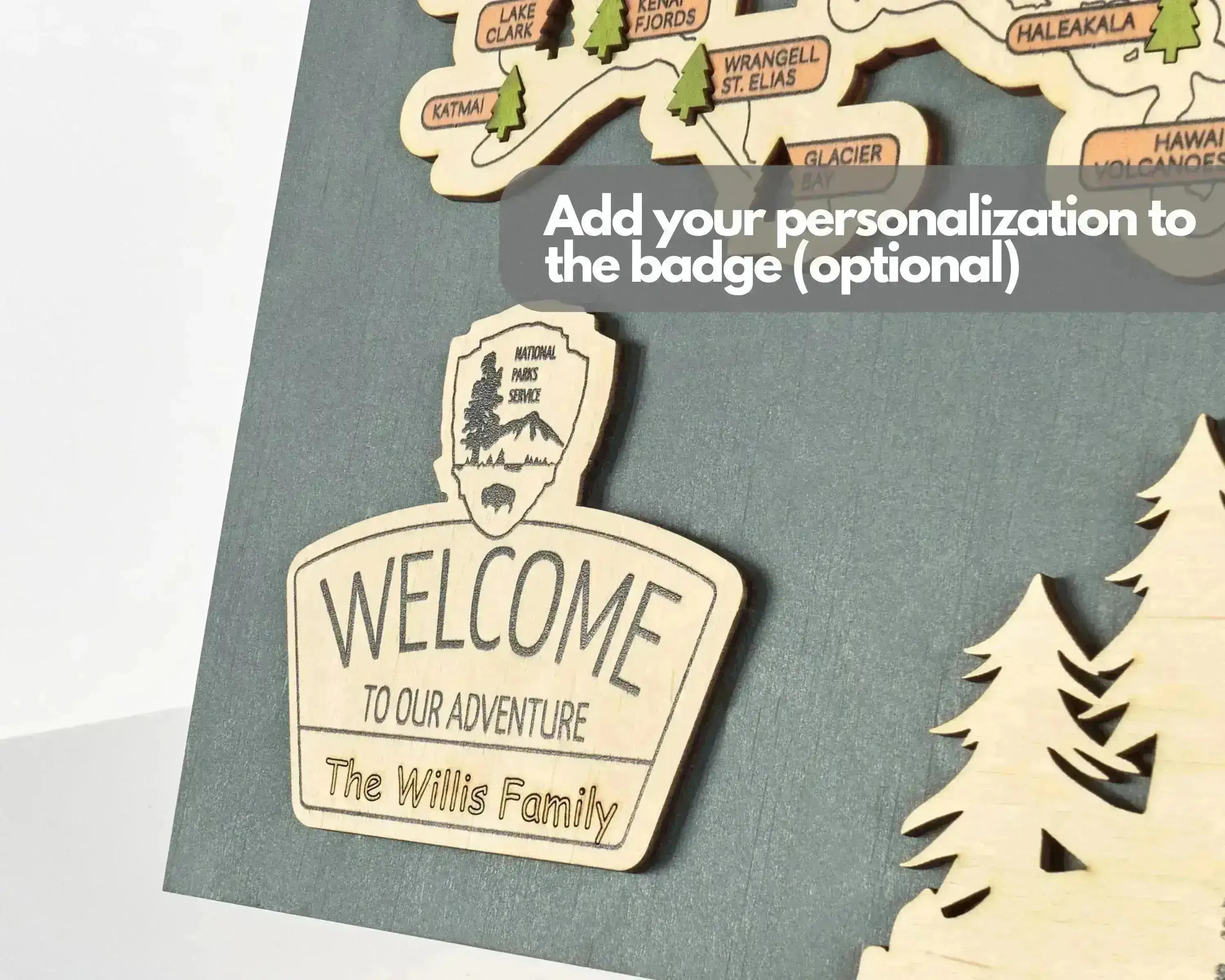 US 3D Wooden National Parks Travel Map With Trees To Record Park Visits (Sea Breeze) - Lemap