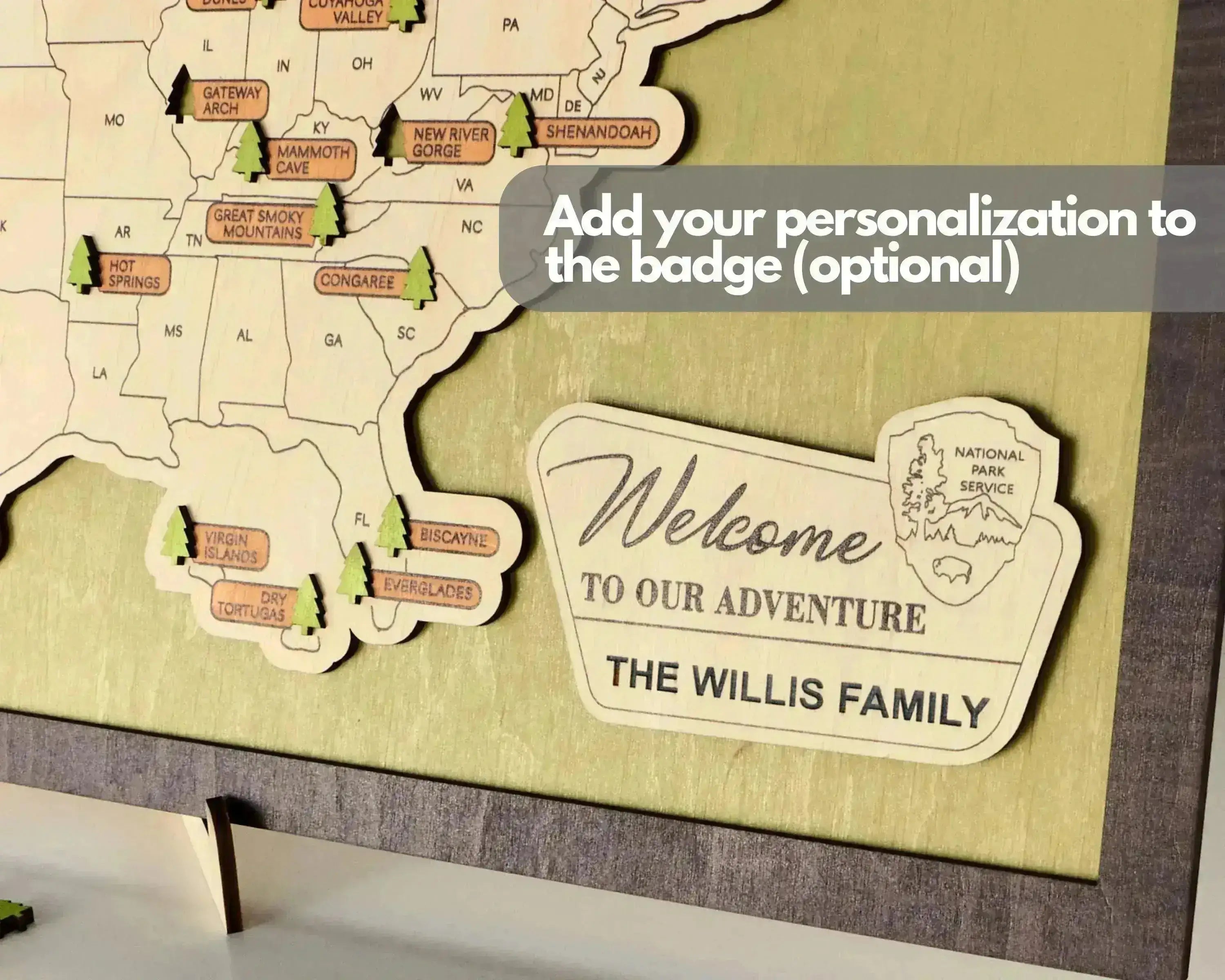 US Wooden National Parks Travel Map With Trees To Record Park Visits (Green) - Lemap