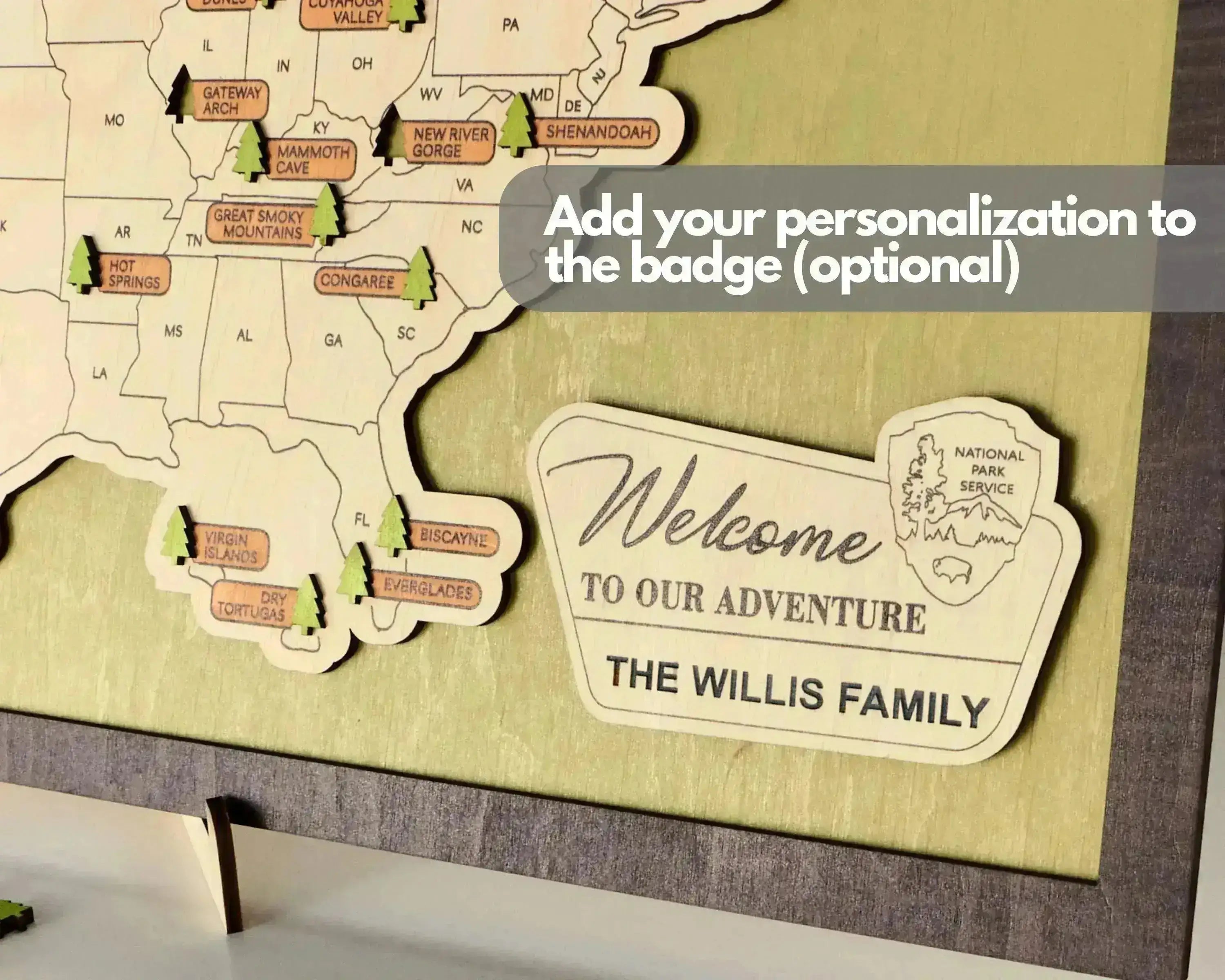 US Wooden National Parks Travel Map With Trees To Record Park Visits (Green) - Lemap