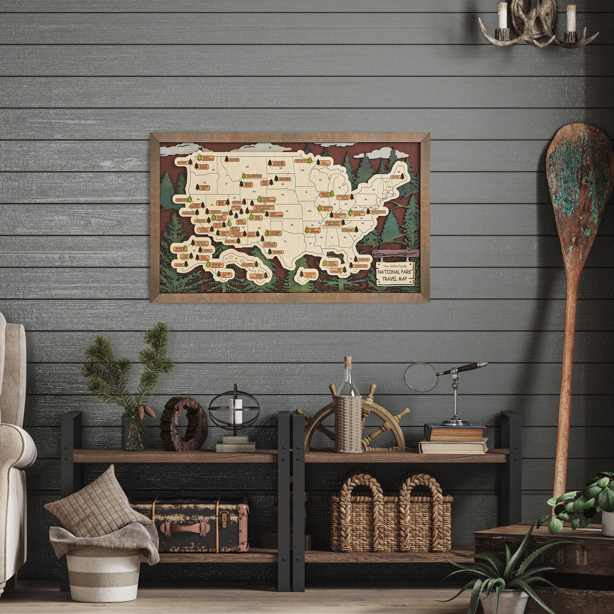 Custom US National Parks Travel Map, National Parks Marker, Personalized US Travel Map, Home Decor, Gift Travelers Hikers RG Blk 11X18