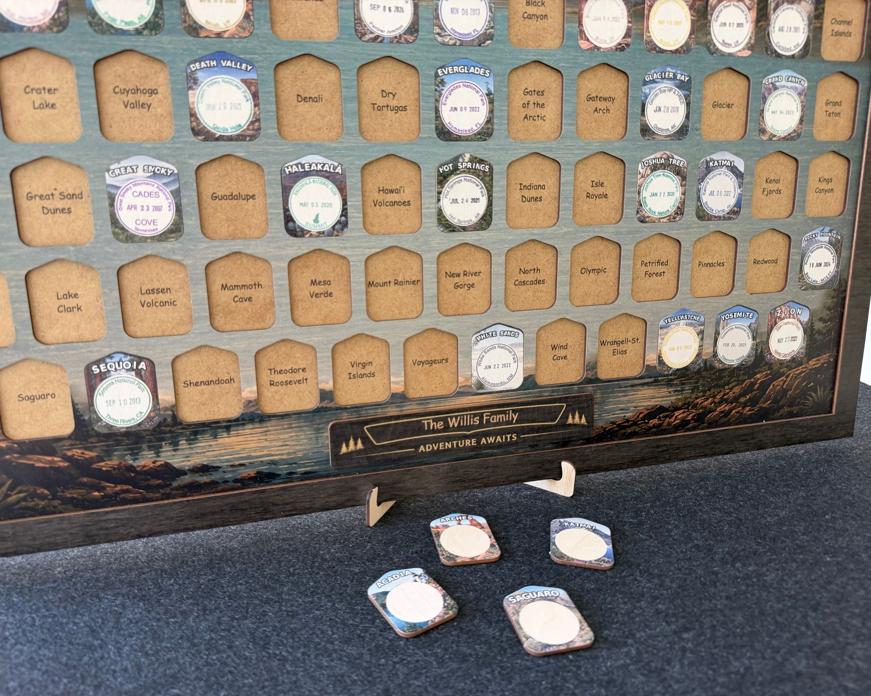 USA National Park Stamp Tracker – Wooden Passport Stamp Display for All 63 US National Parks