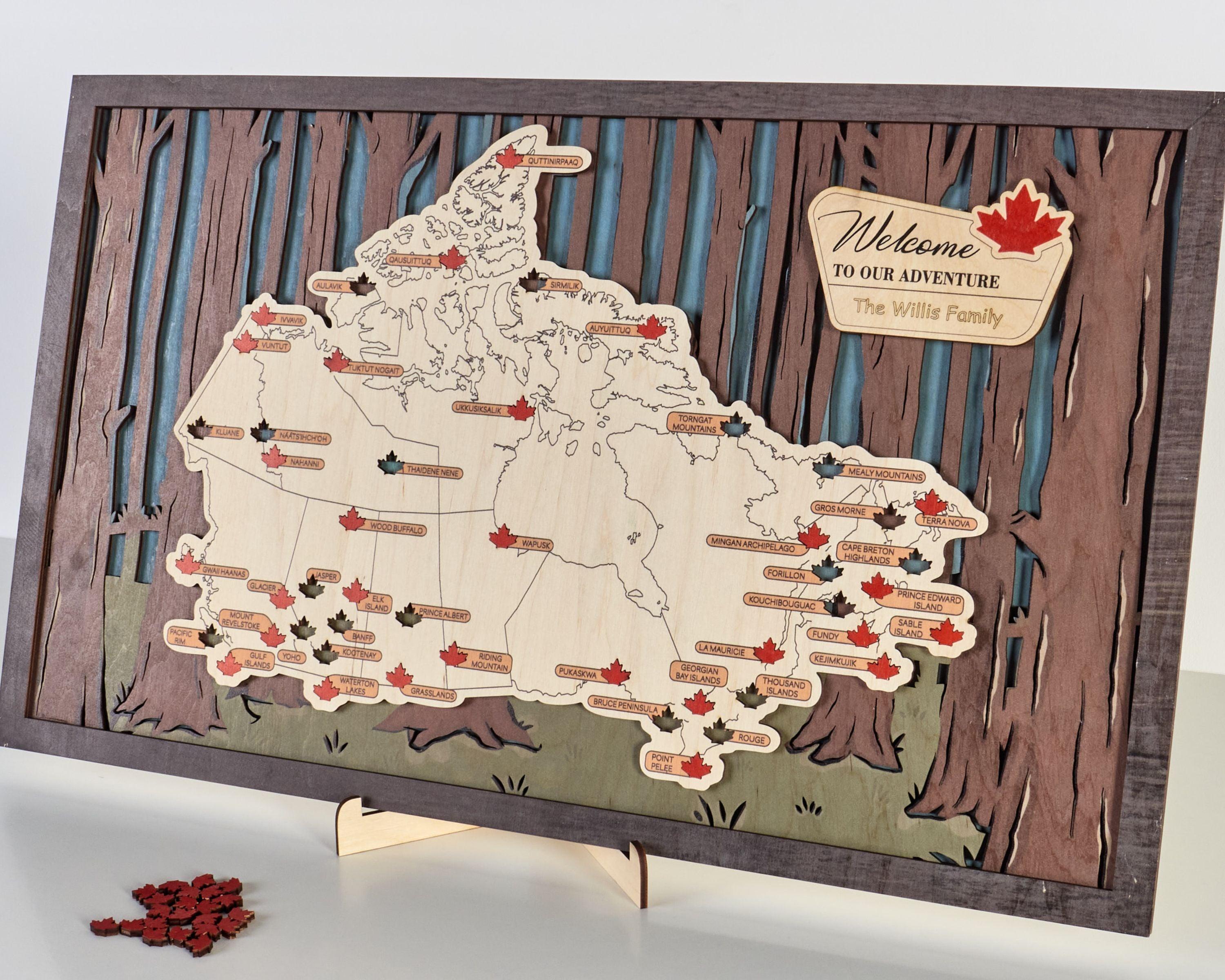 Canada 3D Wooden National Parks Travel Map To Record Park Visits (2 Design) - Lemap
