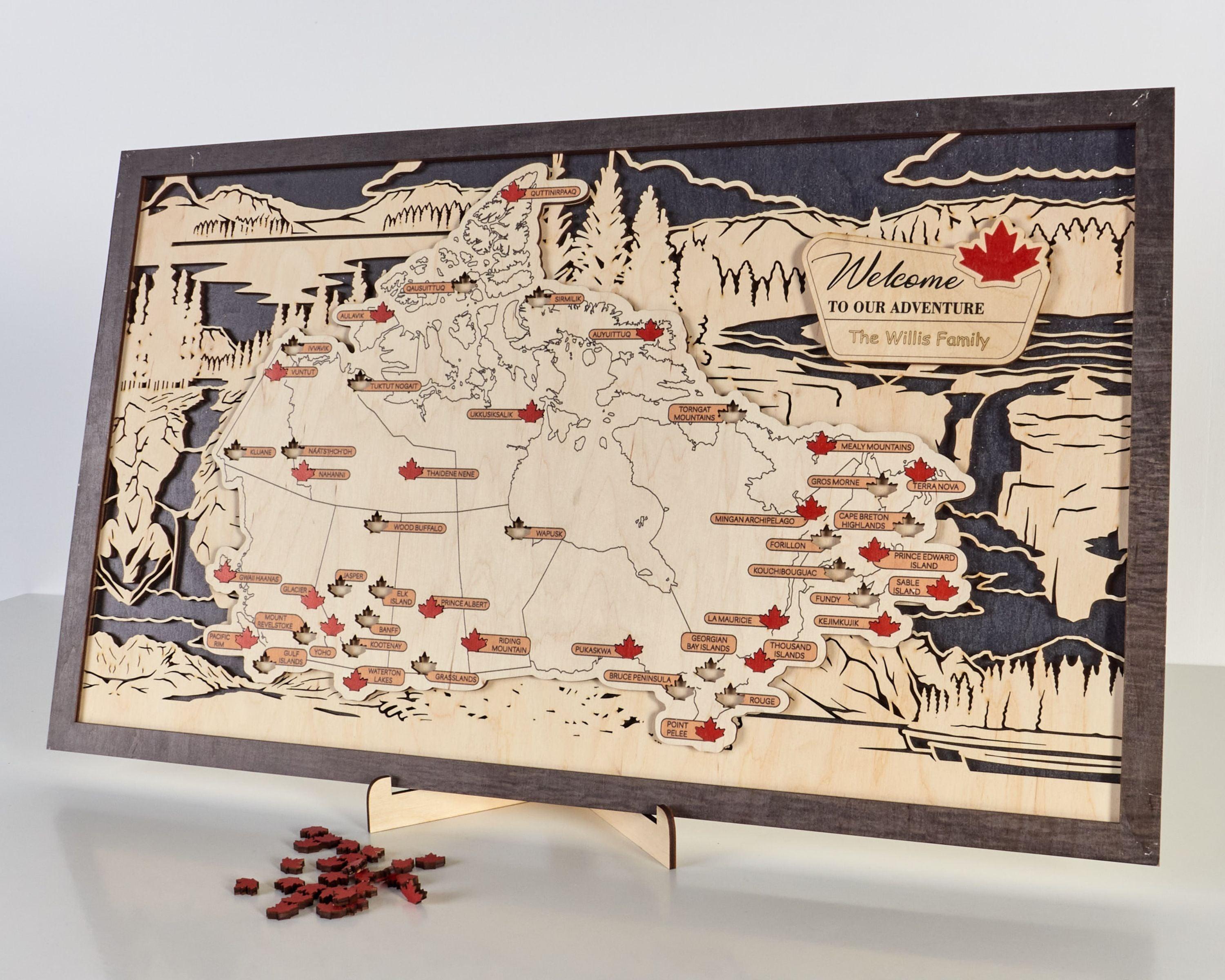 Canada 3D Wooden National Parks Travel Map To Record Park Visits (Wood Texture) - Lemap