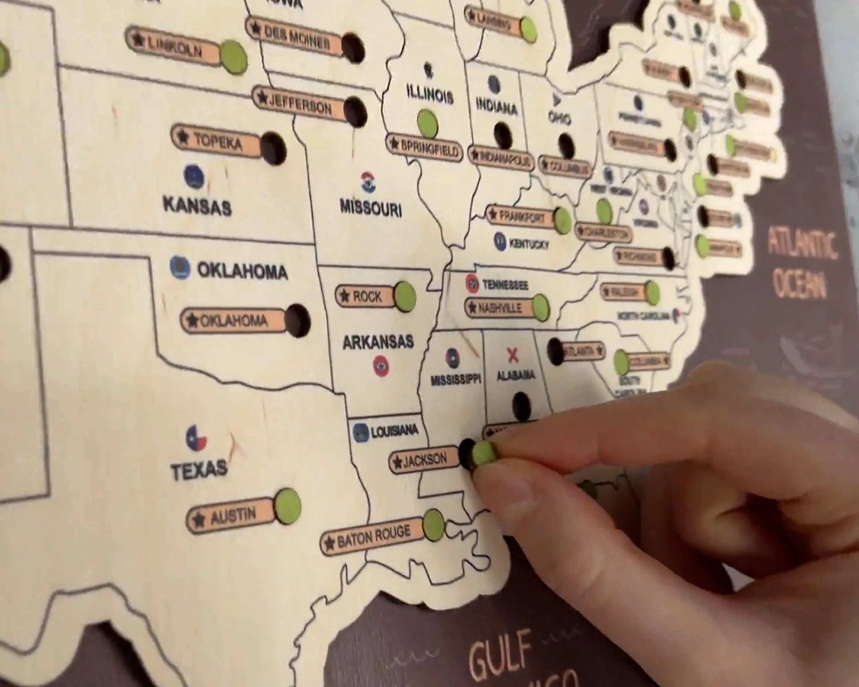 US 3D State Capitals Wooden Travel Map To Record Visits (New Coffee)