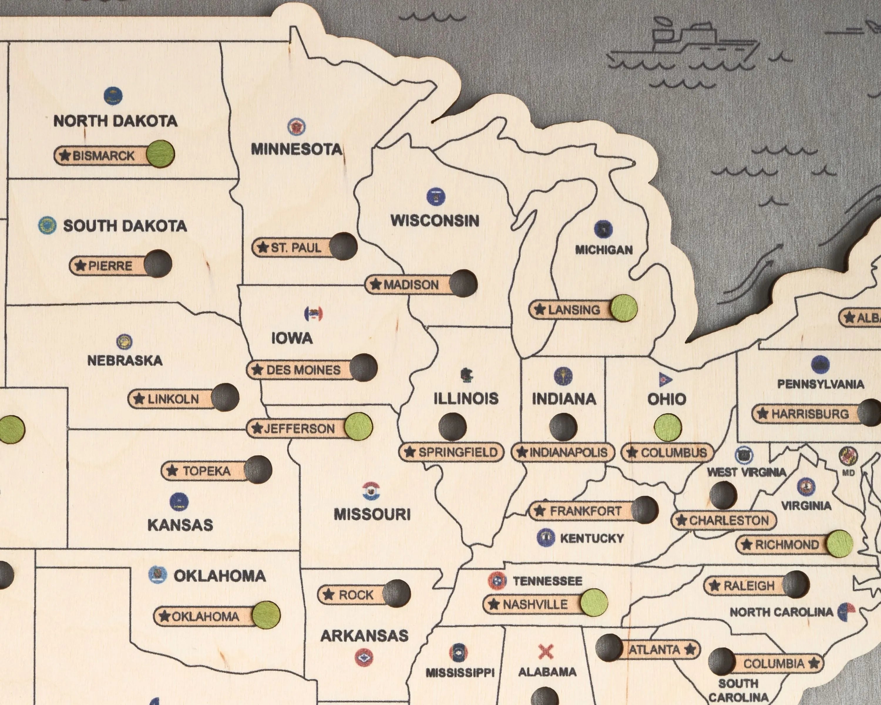 US 3D State Capitals Wooden Travel Map To Record Visits (New Grey)