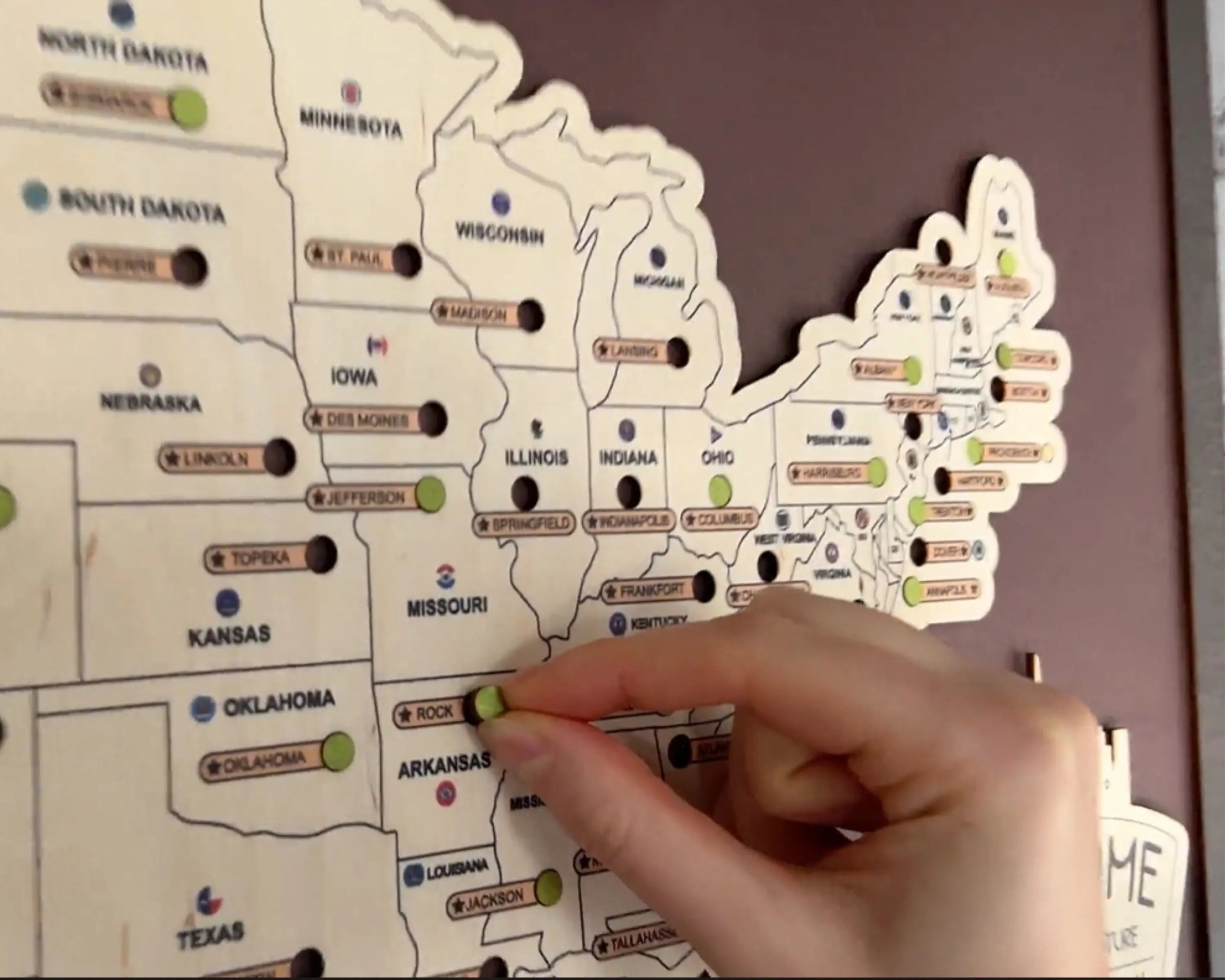 US Wooden State Capitals Travel Map To Record Visits (Coffee)