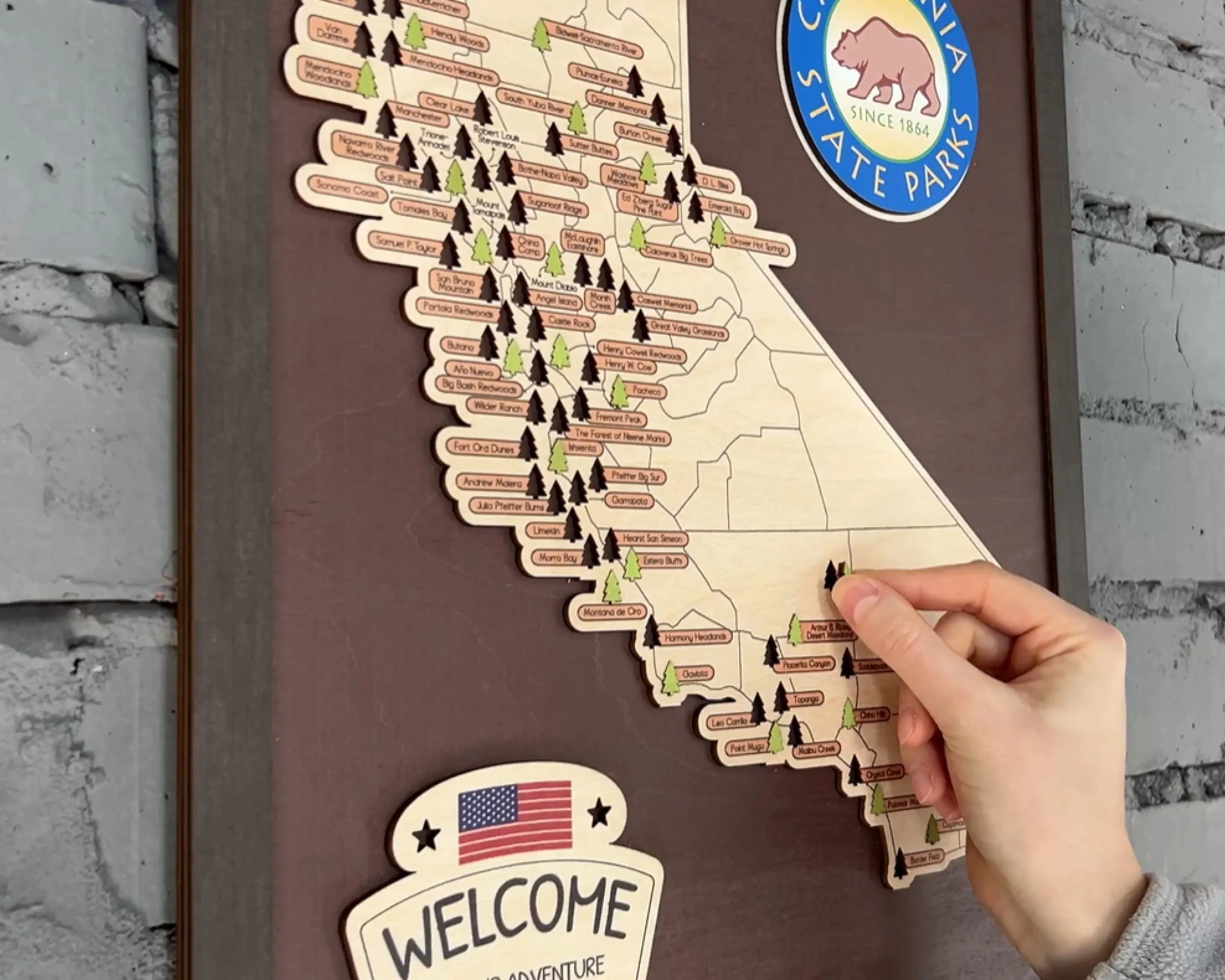 US Wooden California National Parks Map With Trees To Record Park Visits (Coffee)