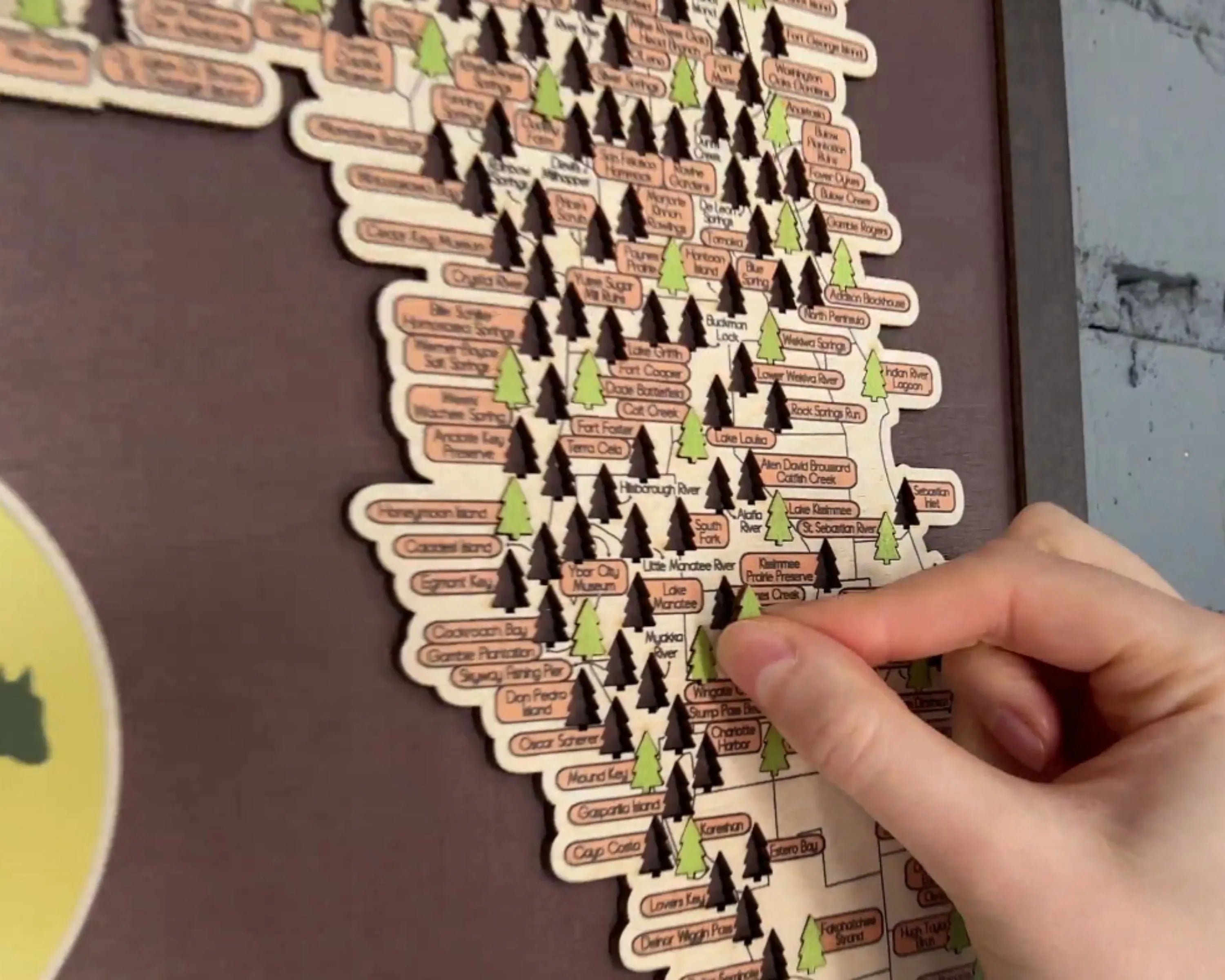 US Wooden Florida State Parks Travel Map With Trees To Record Park Visits (Coffee)