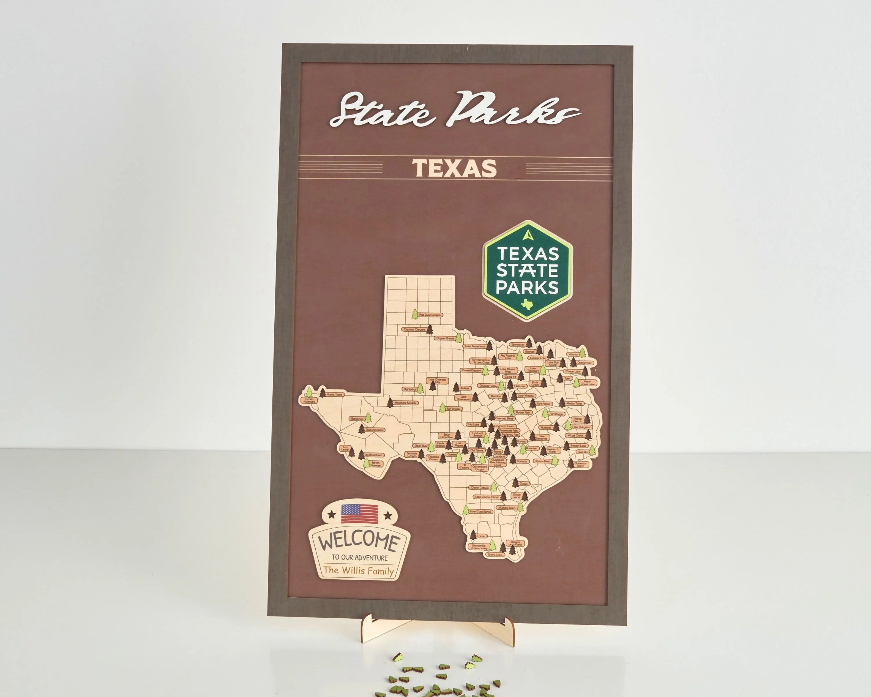 US Wooden Texas State Parks Map With Trees To Record Park Visits (Coffee)