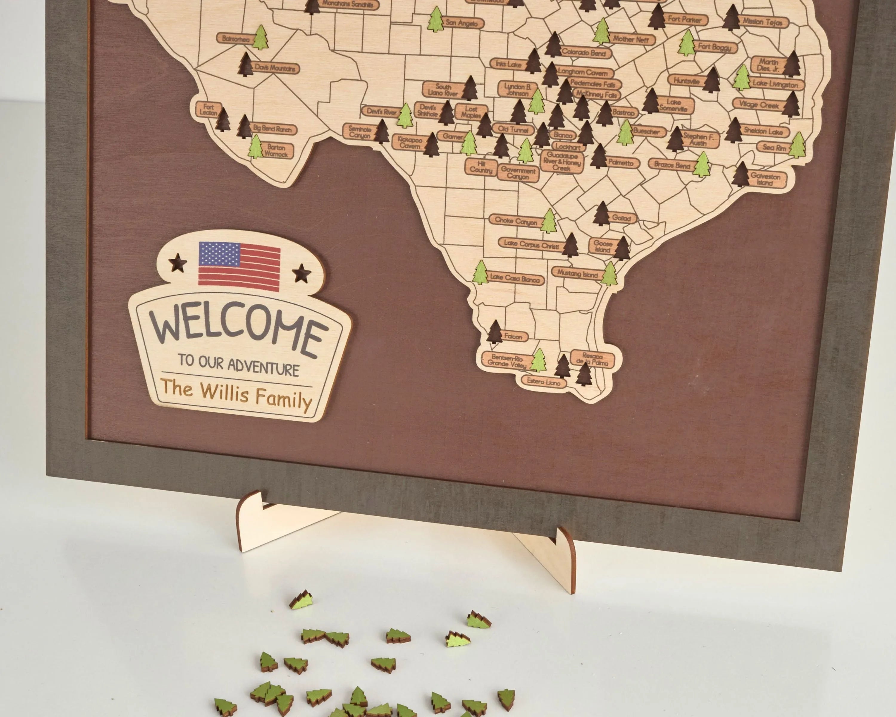 US Wooden Texas State Parks Map With Trees To Record Park Visits (Coffee)